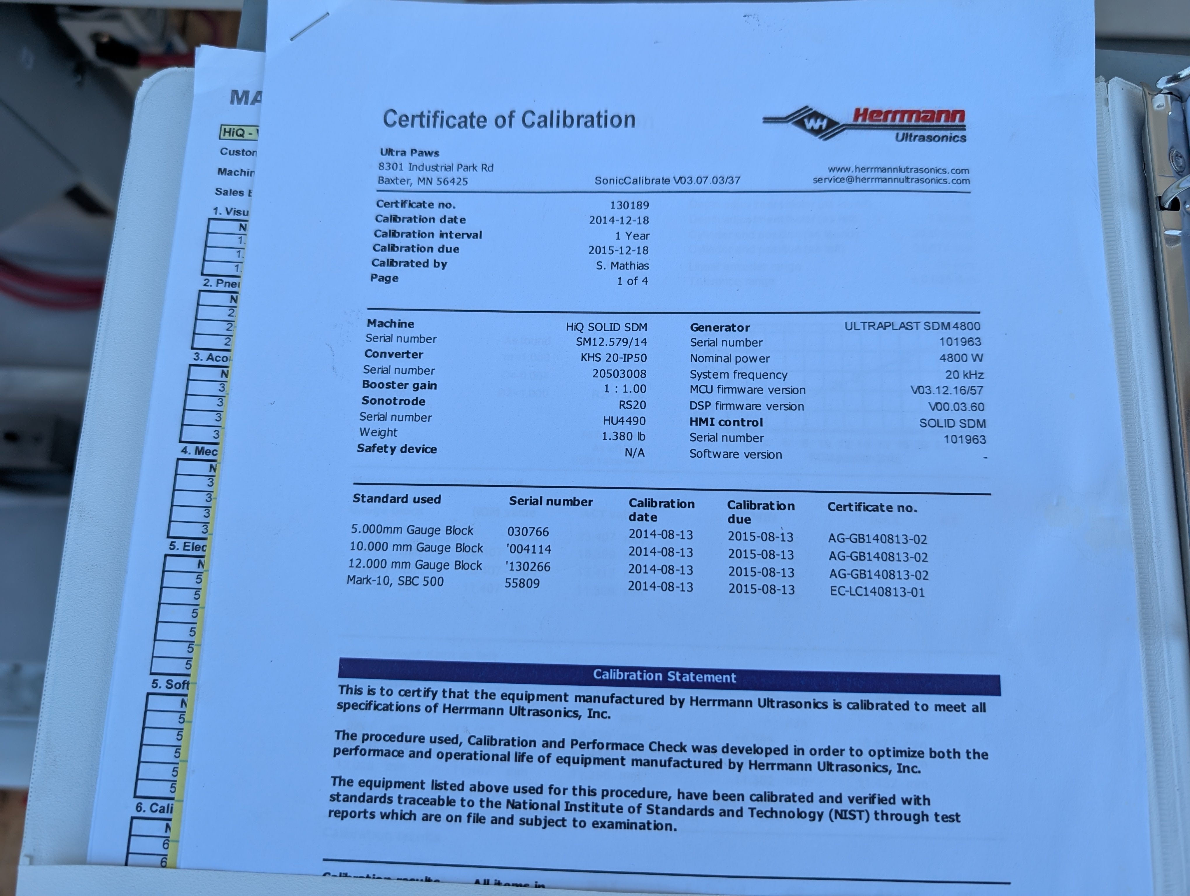 2014 Herrmann HiQ Solid UltraPlast SDM 4800 Ultrasonic Welder 20 kHz 4800W Used