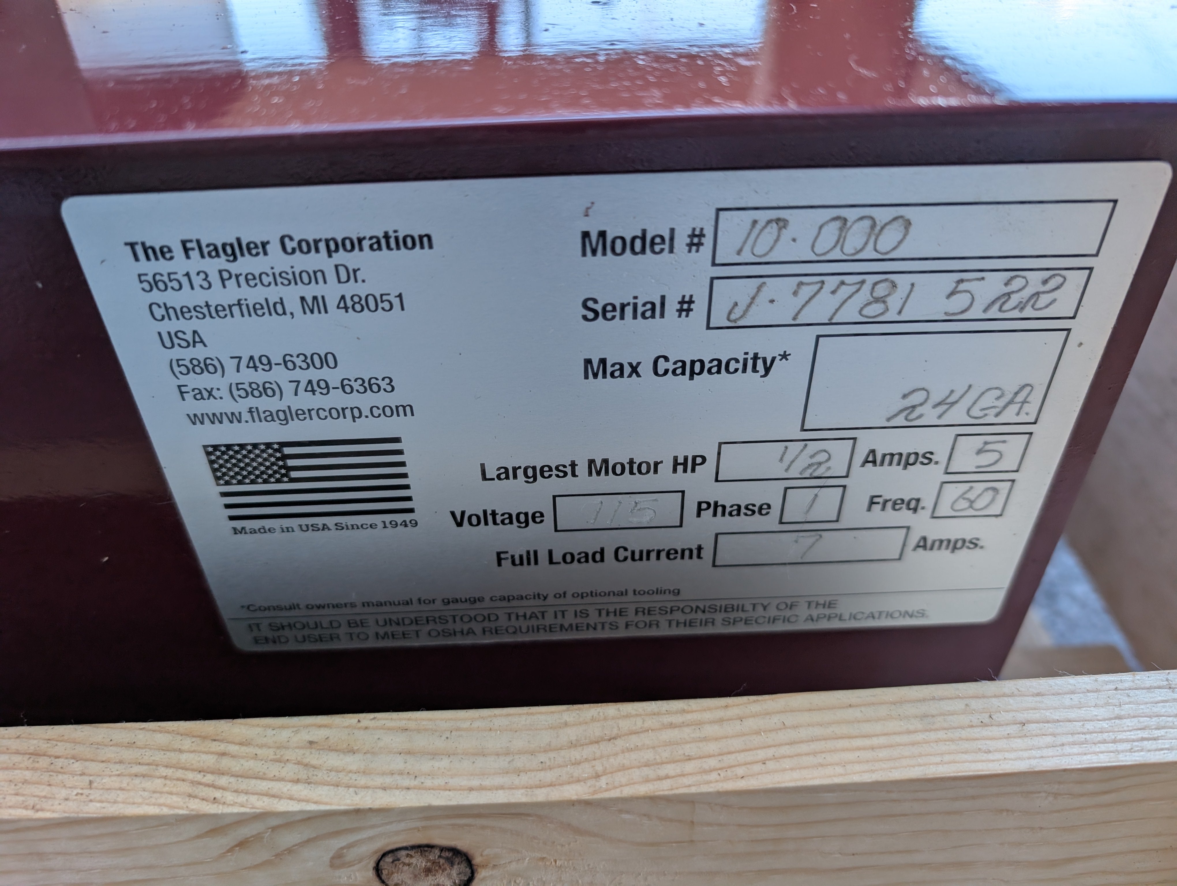 2022 Flagler 24 Gauge  Pittsburgh Roll Forming Machine 10-000 New Factory Crate