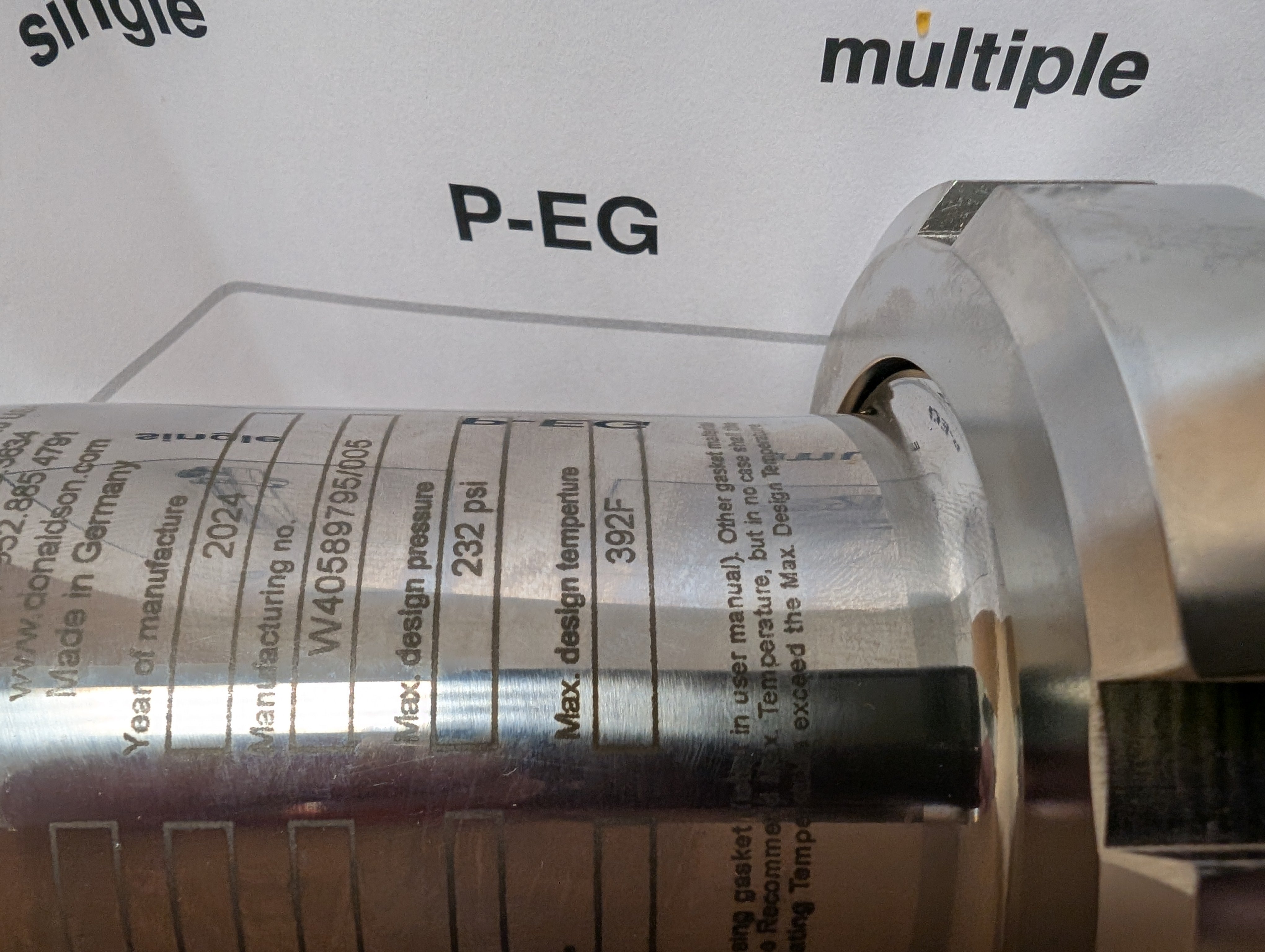 2024 Donaldson P-EG 0009 3/8” FNPT 304 Ultrafilter Filter Housing AG1252539 New