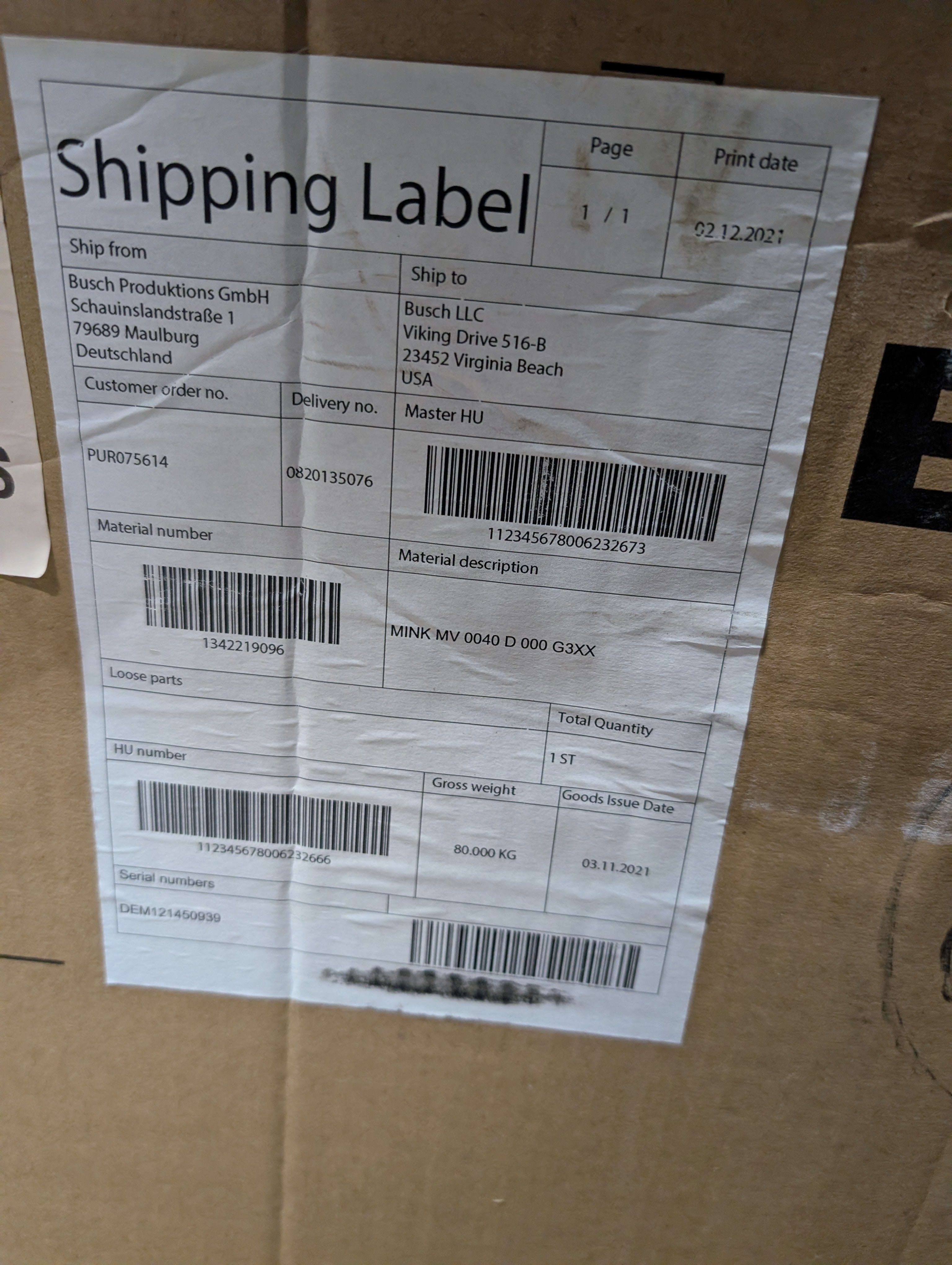 Busch MINK MV 0040 D Vacuum Pump 1.3 KW 460 3PH 40 (mbar) New in Factory Box