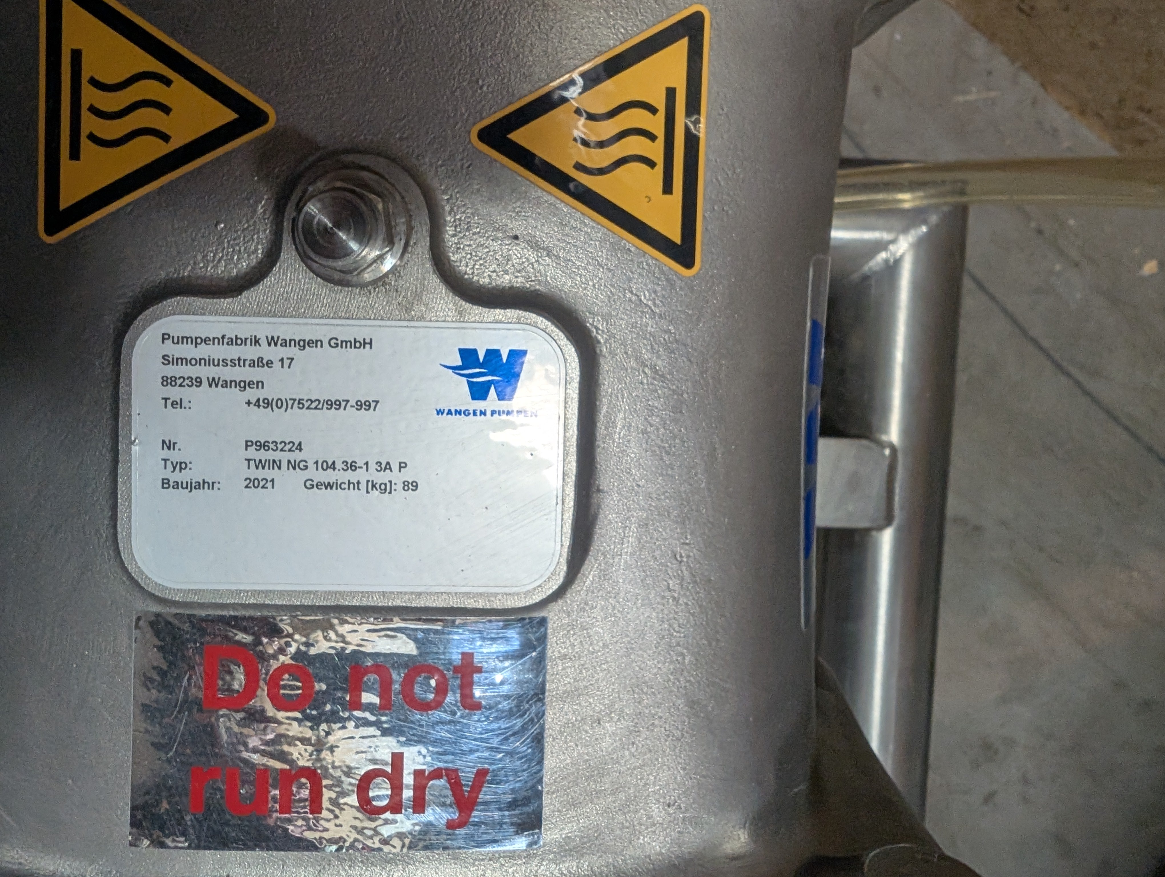 2021 Wangen Pumpen Hygienic Twin Screw Pump NG 104 36-1 3A P 15 HP Super Clean