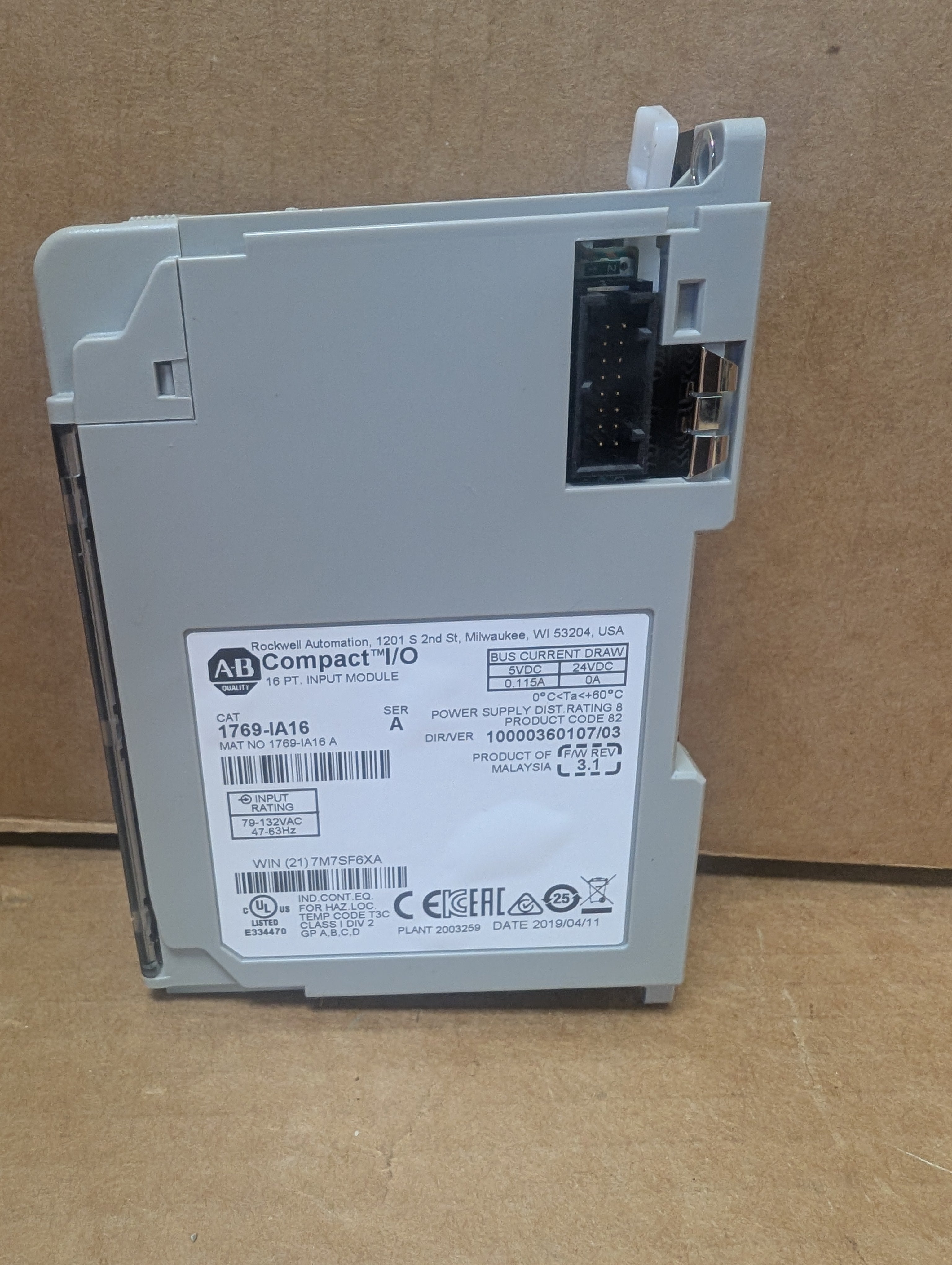 Allen Bradley 1769-IA16 Digital Input Module FW 3.1 Ser A Used