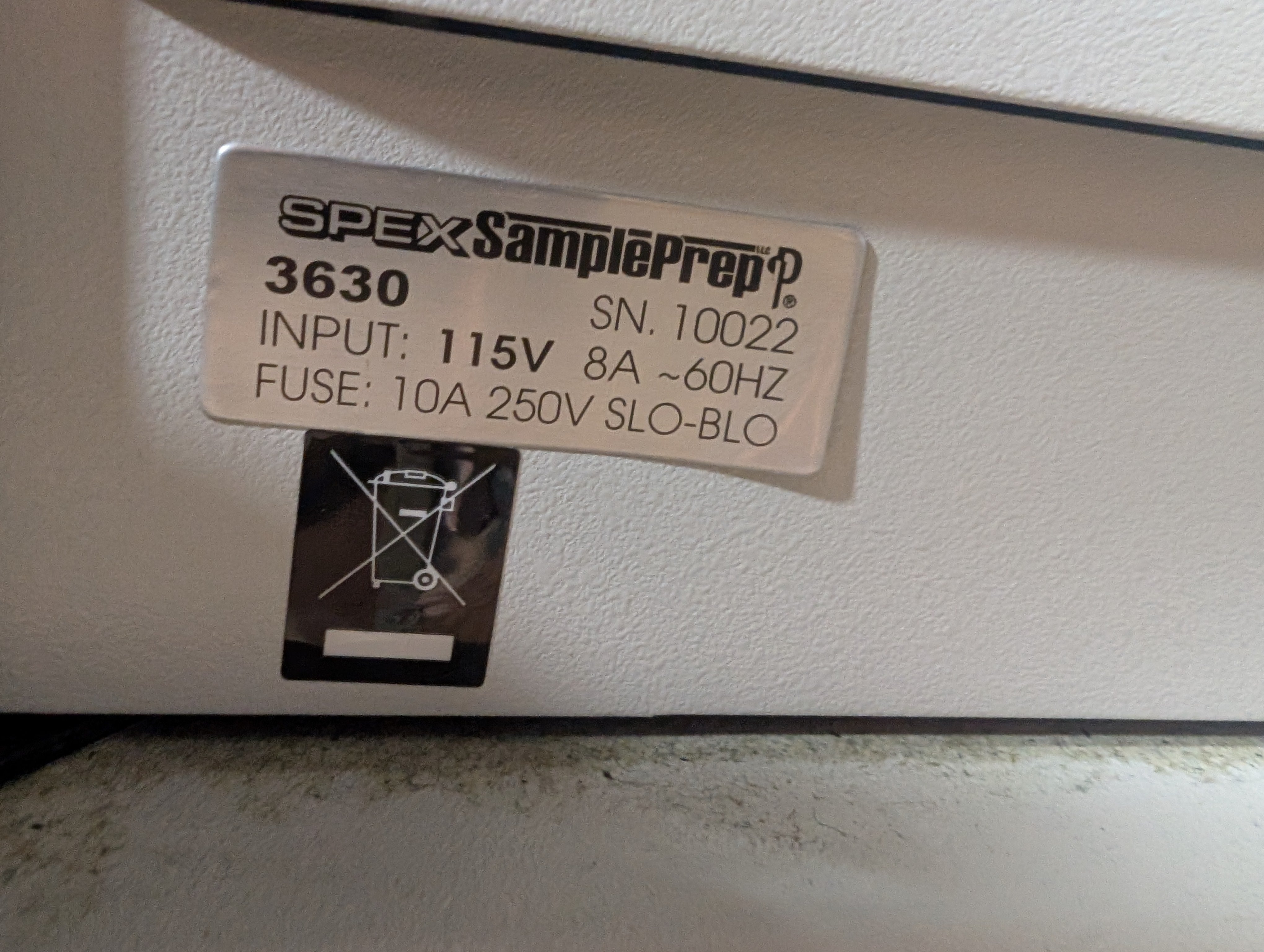 Spex SamplePrep 3630 X-Press 35 Ton Programmable Sample Press Used