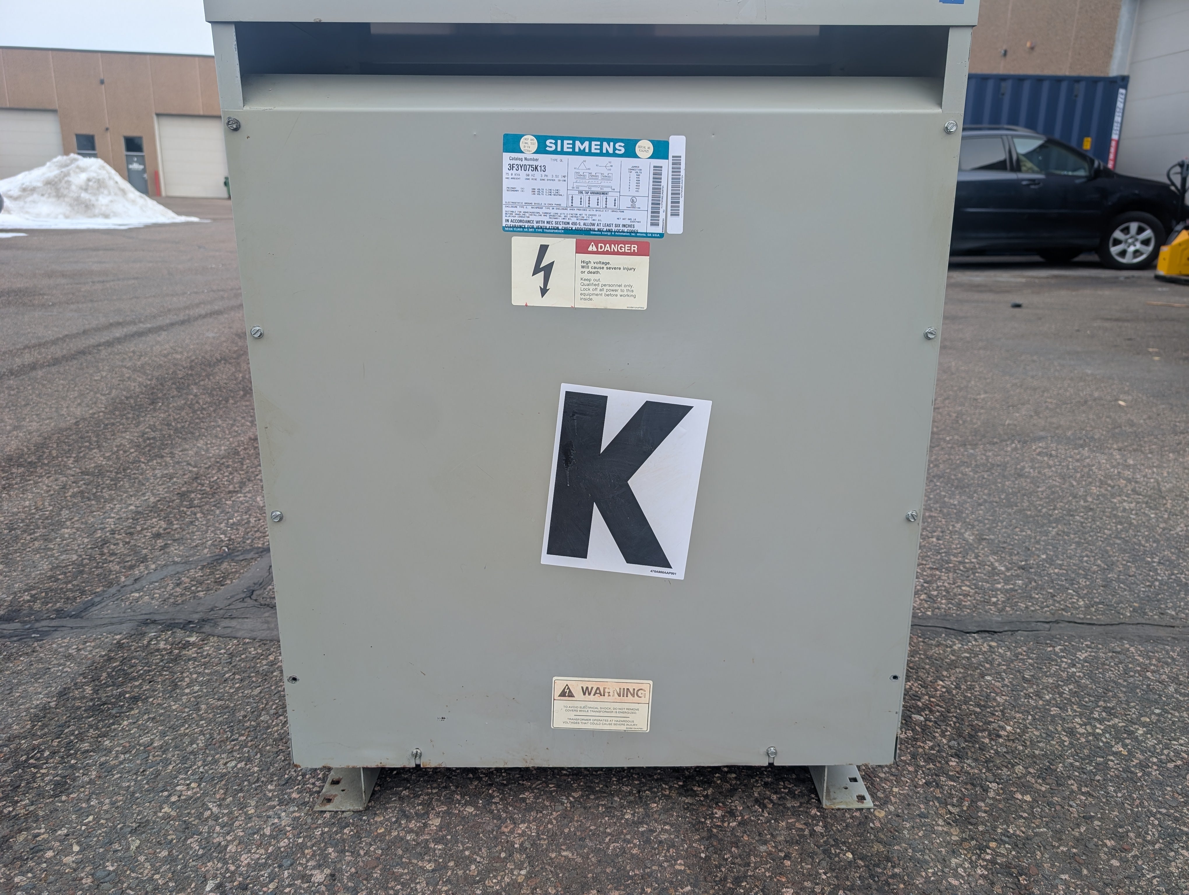 Siemens 3F3Y075K13 75 KVA 480 Primary 208/120 Secondary 3PH Used