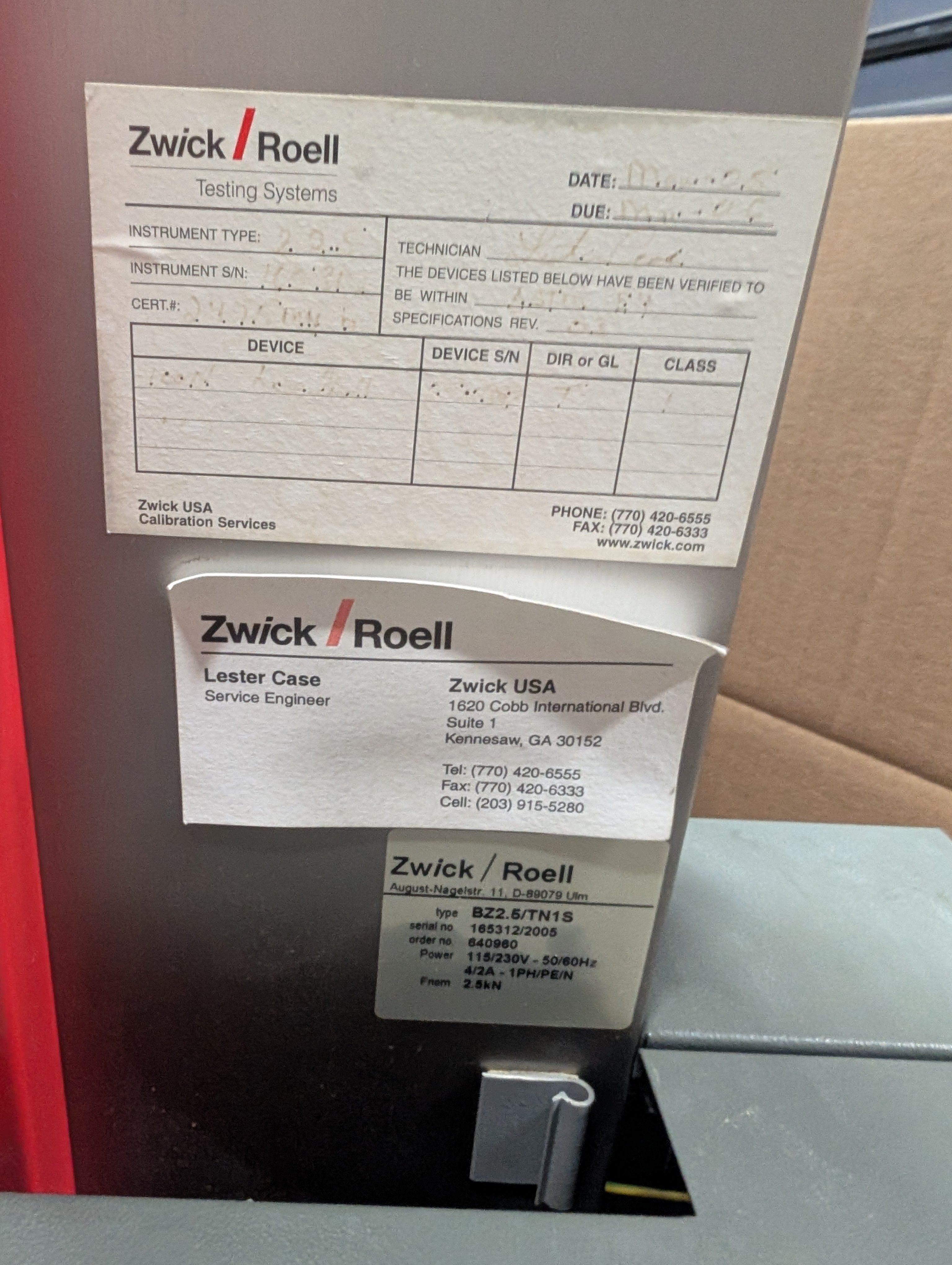 Zwick Roell BZ2.5/TN1S 2.5 kN Universal Testing Machine 115V No Sensors Used