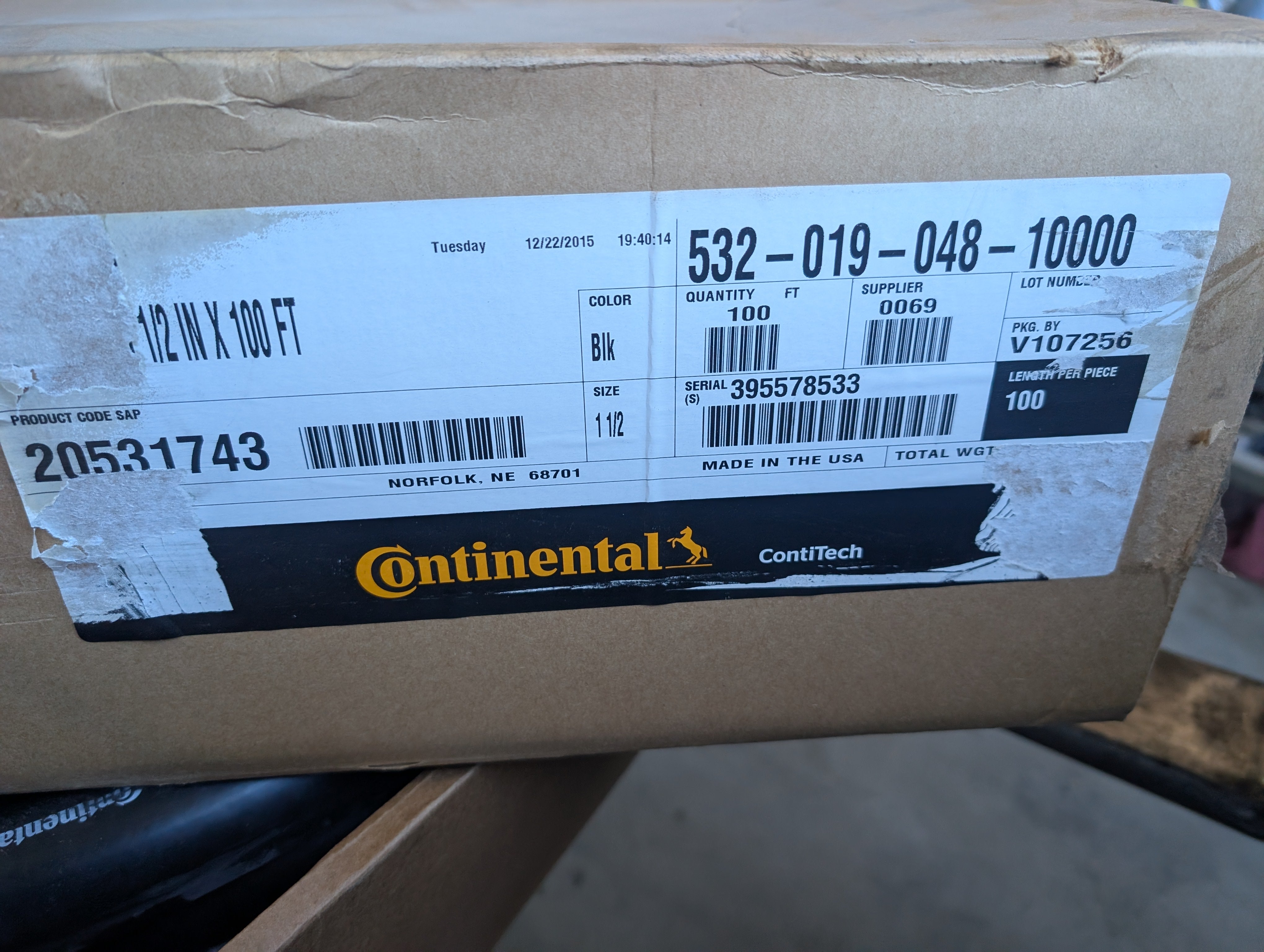 Continental 20531743 DEF Transfer Hose 1 1/2" ID x 100 ft. New