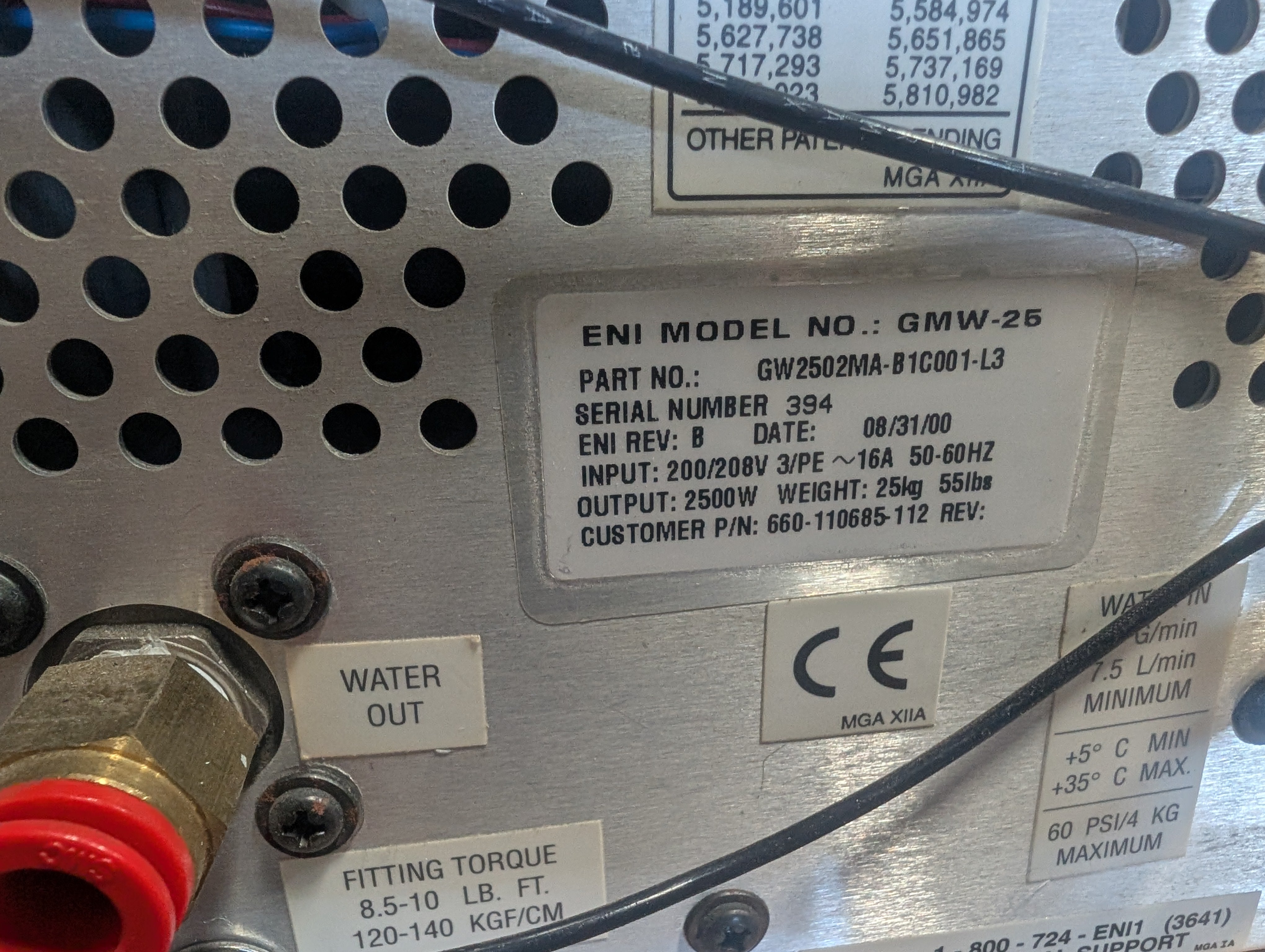ENI Genesis GMW-25 RF Generator GW2502MA-81C001-L3 3-Phase 208V Used
