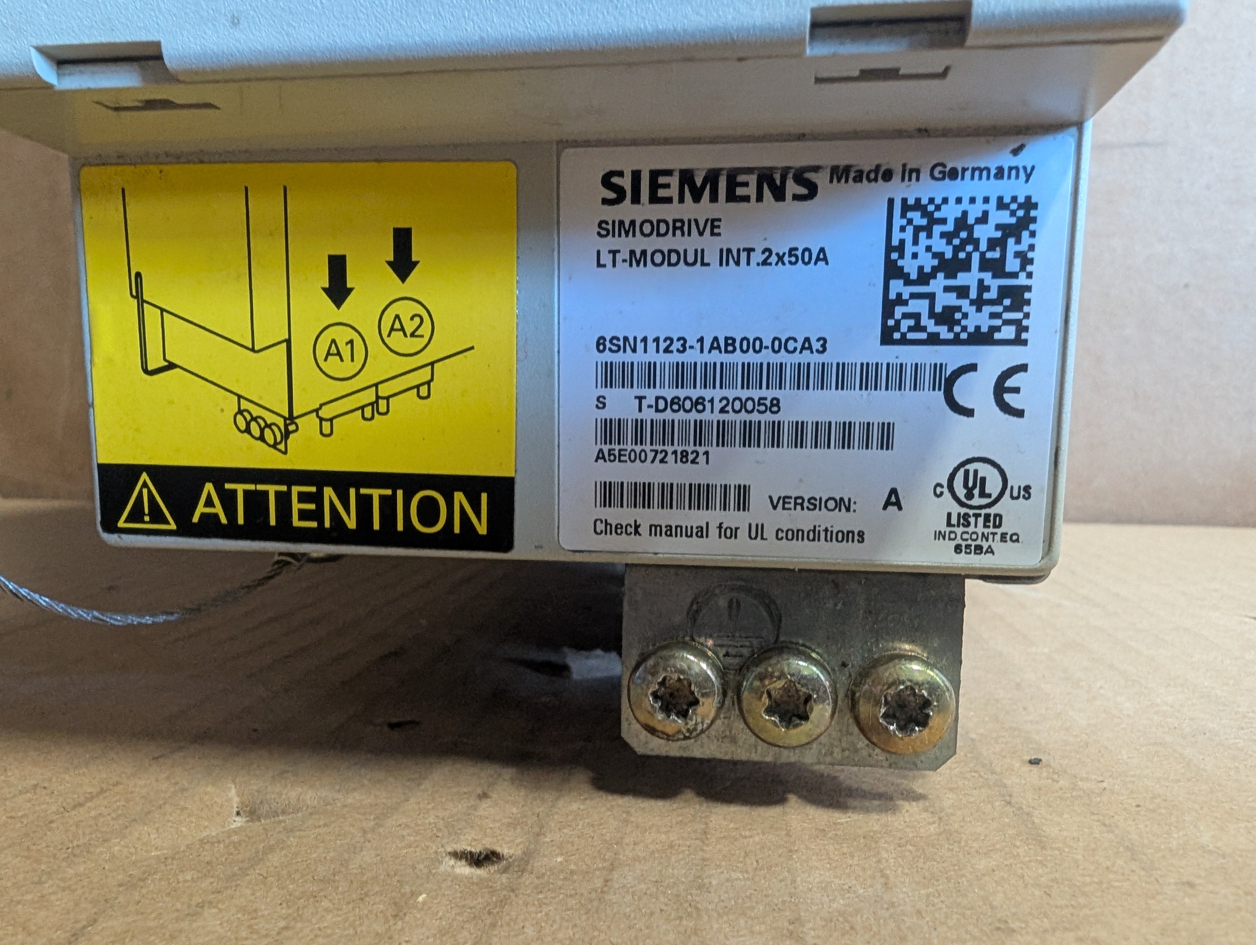 Siemens Simodrive 6SN1123-1AB00-0CA3 Ver. A LT-Modul INT .2x50A Used