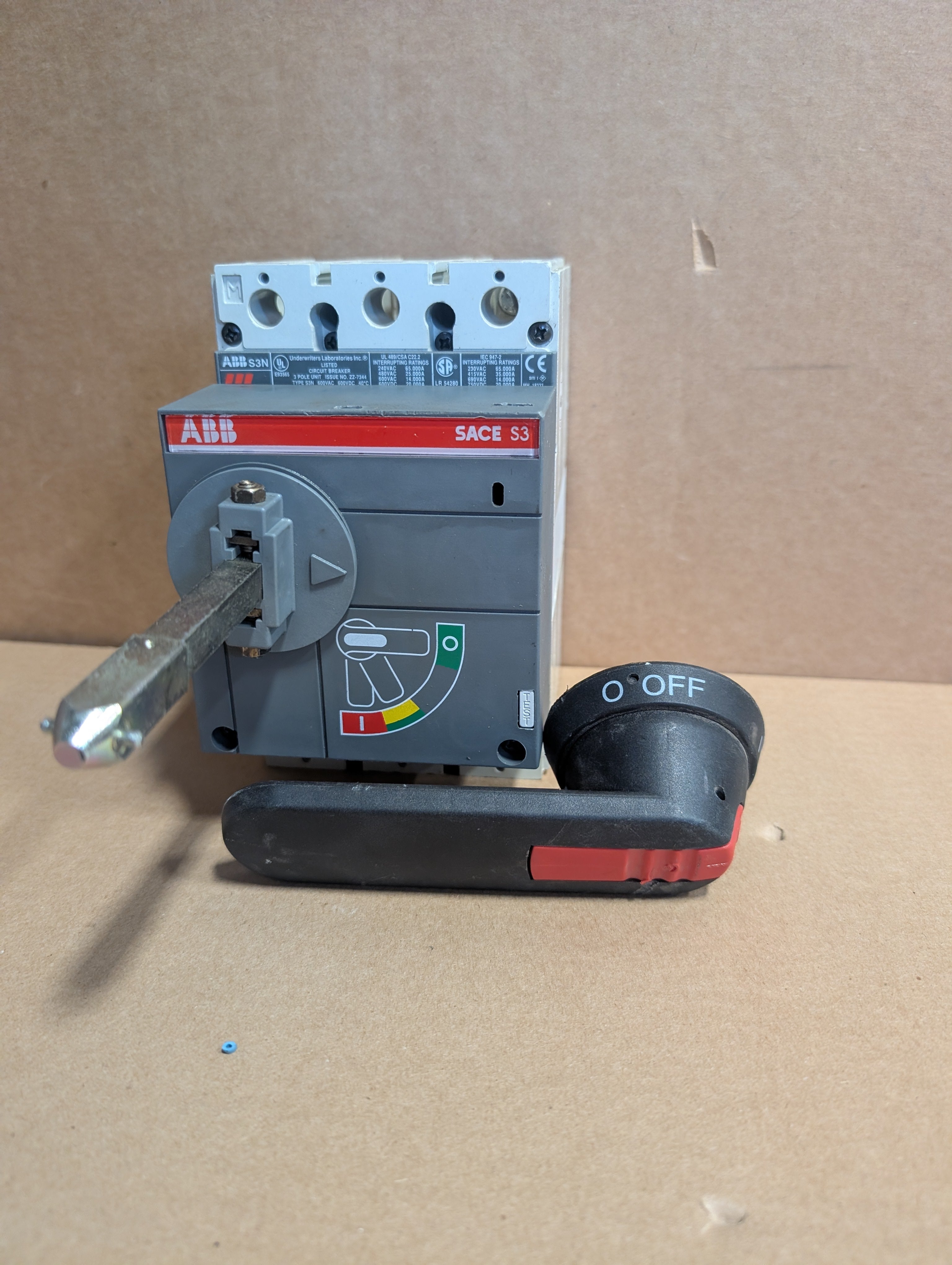 ABB SACE S3N 3-Pole 50A Circuit Breaker Disconnect w/ Rotary Handle Used