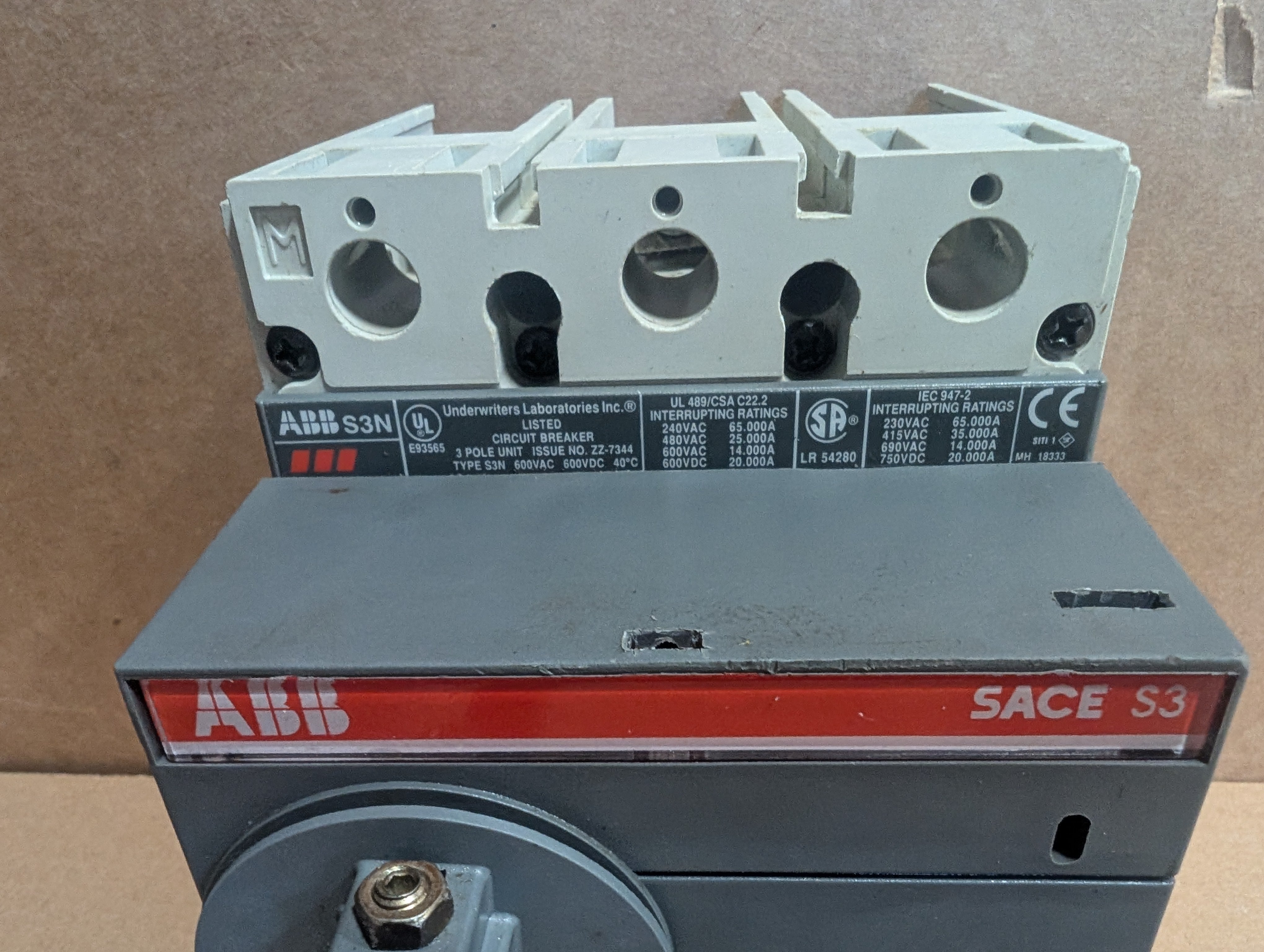 ABB SACE S3N 3-Pole 50A Circuit Breaker Disconnect w/ Rotary Handle Used