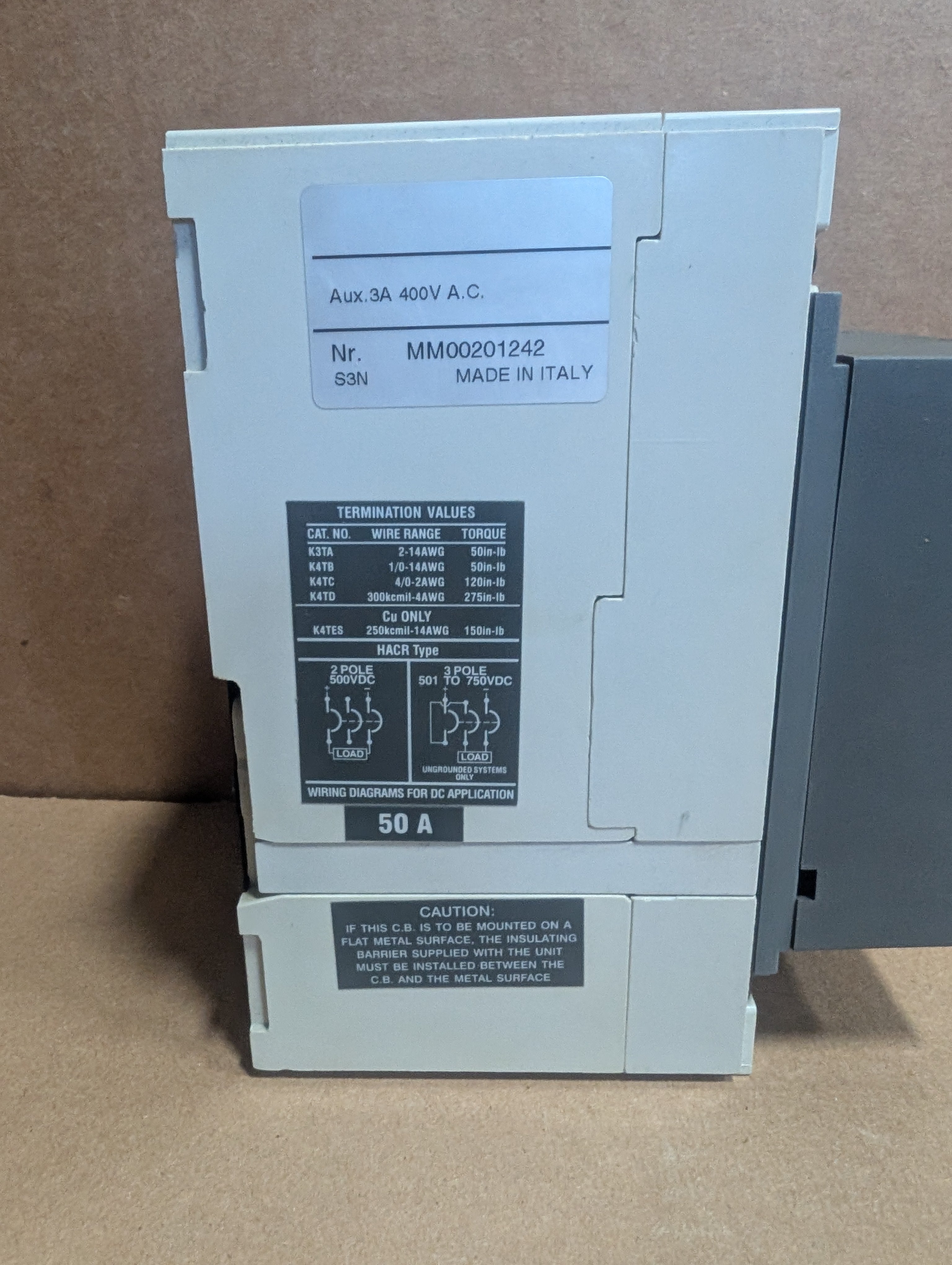 ABB SACE S3N 3-Pole 50A Circuit Breaker Disconnect w/ Rotary Handle Used