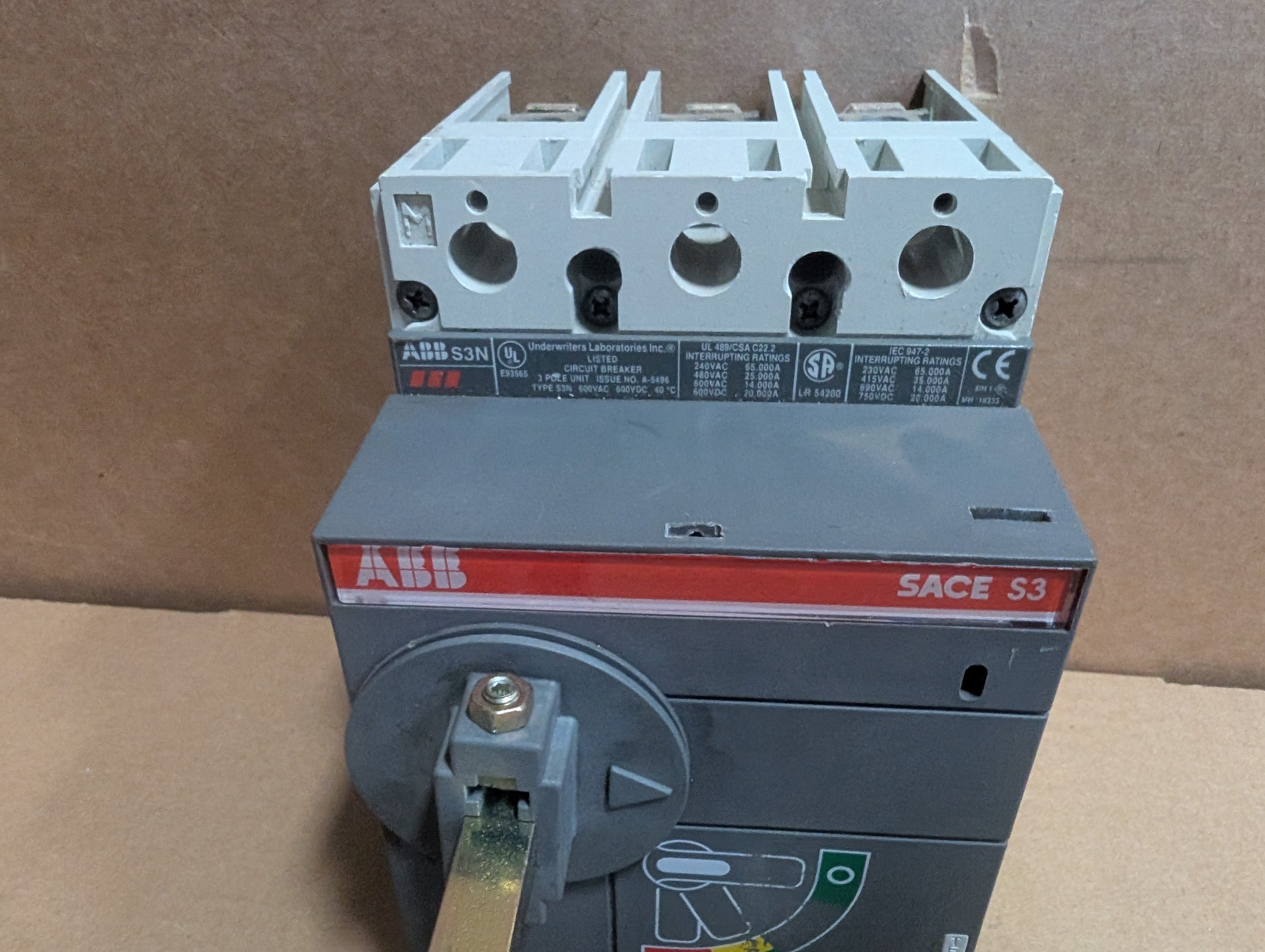 ABB SACE S3N 3-Pole 125A Circuit Breaker Disconnect w/ Rotary Handle Used