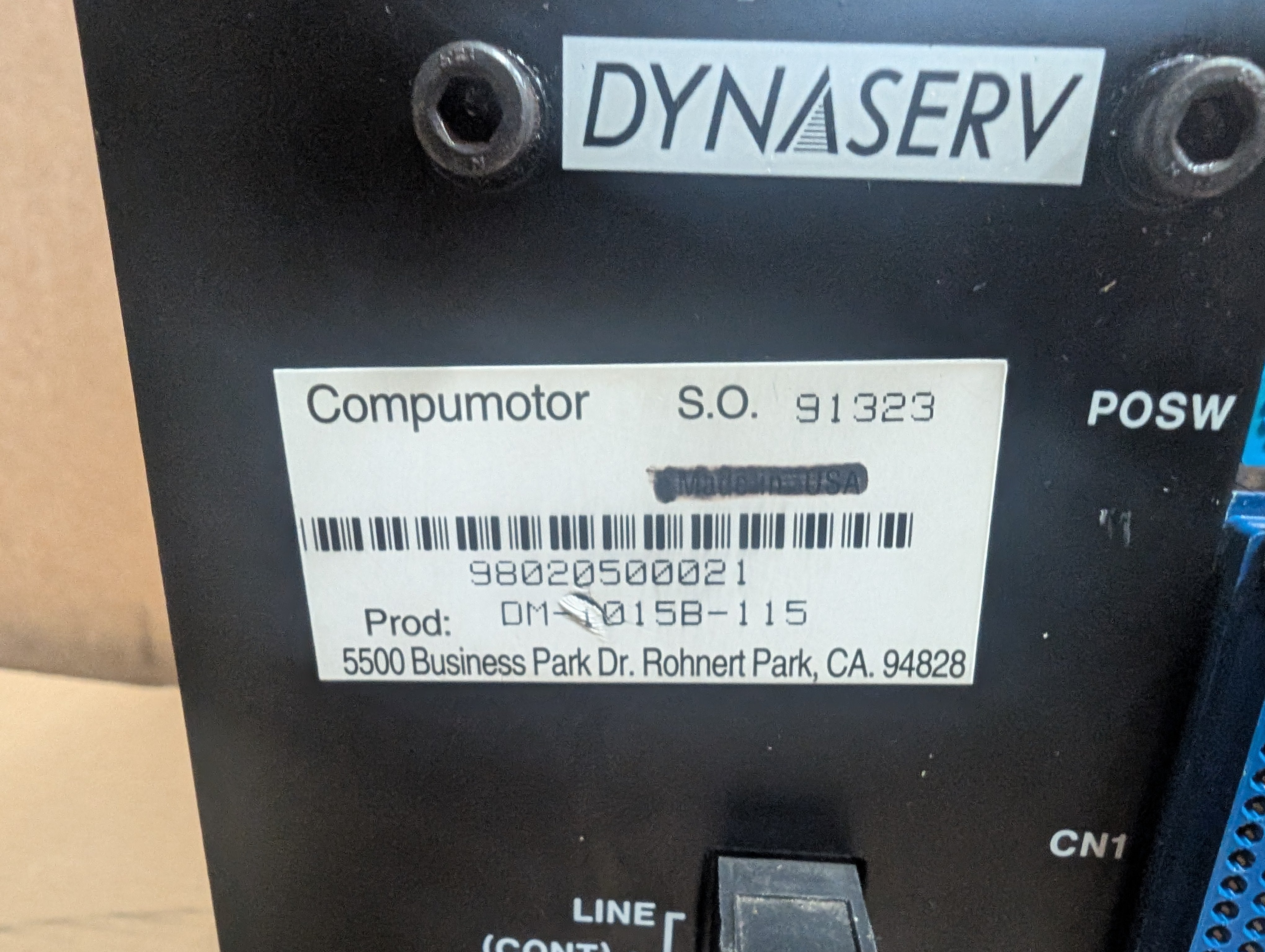 YOKOGAWA/PARKER SERVO DRIVE COMPUMOTOR DYNASERV DM-1015B-115, SD1015B62 Used