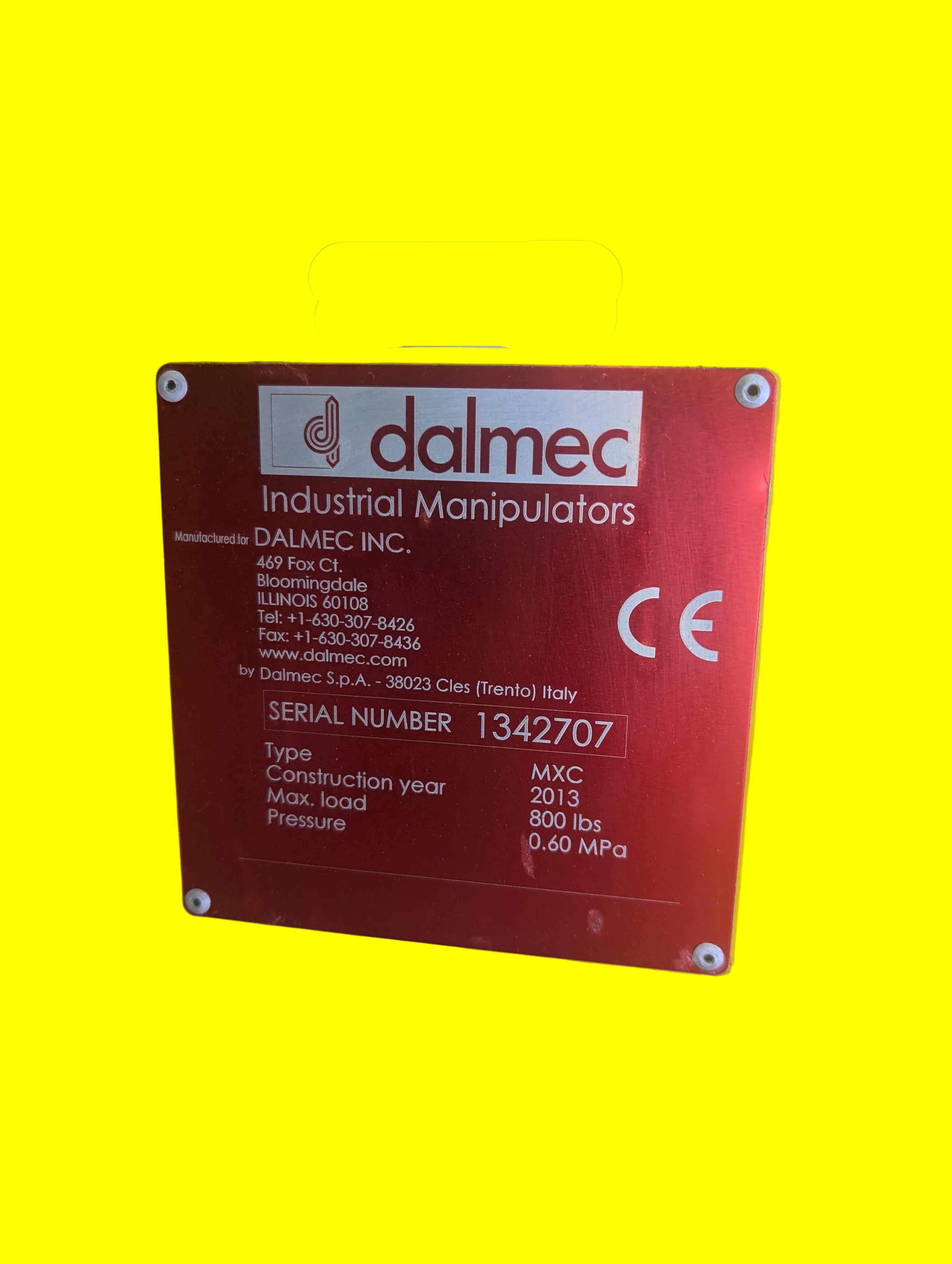 2013 Dalmec MXC 800lb Capacity Maxipartner Barrel Manipulator Used