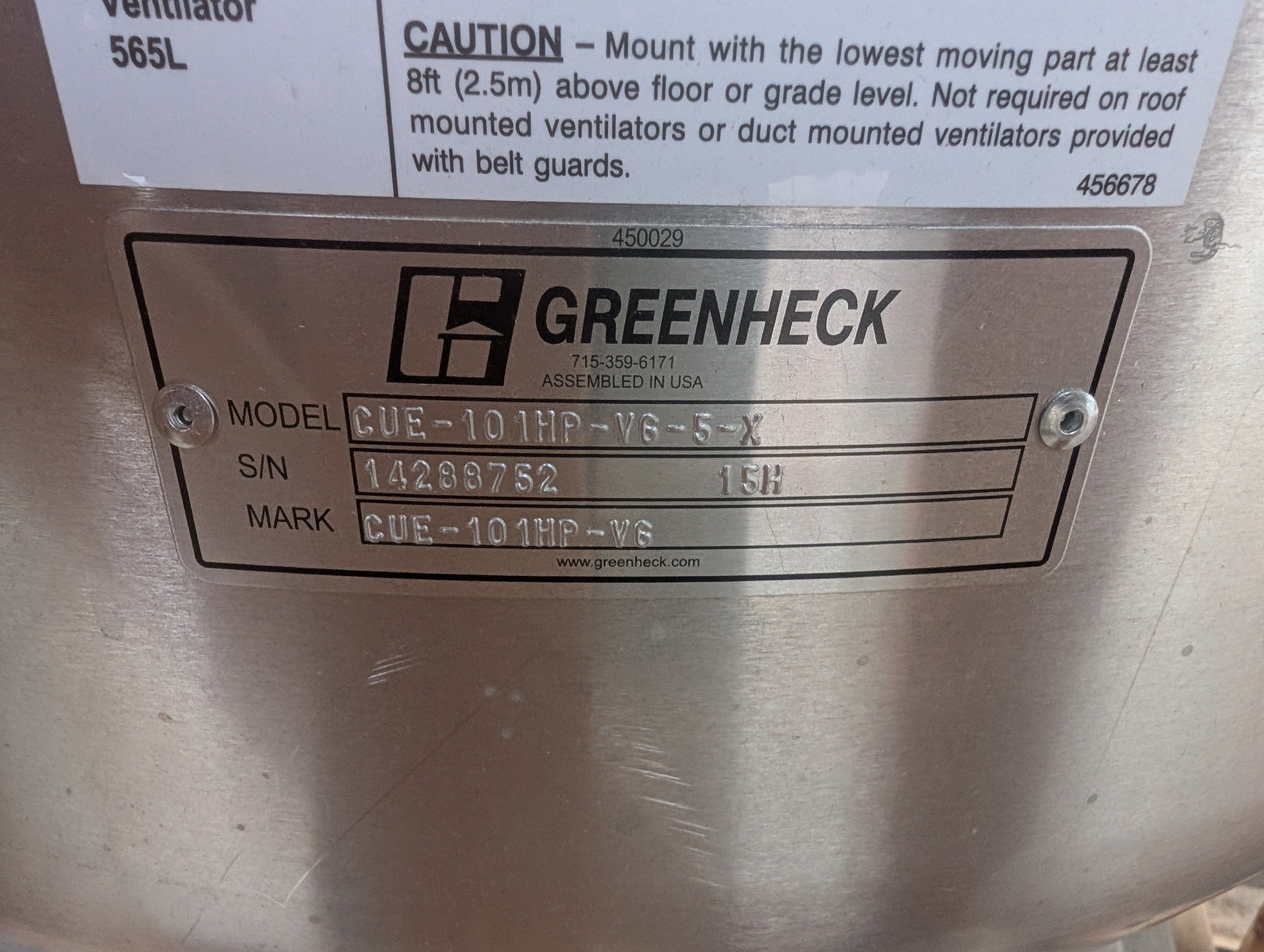 Greenheck CUE-101HP-VG-5-X Upblast Exhaust Fan 110V 1/2 HP 400-1500 CFM New