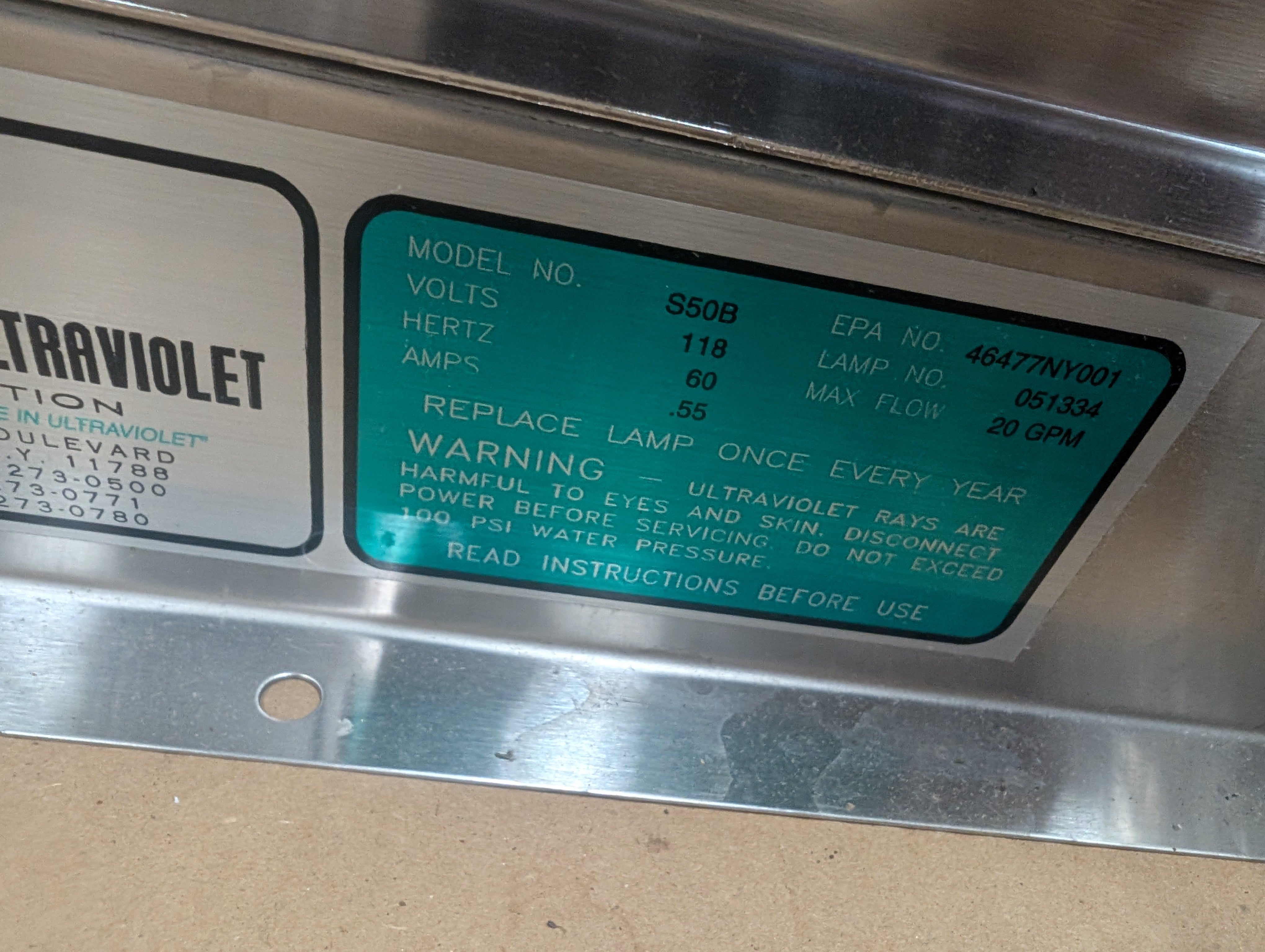 Sanitron Ultraviolet  S50B , 20 GPM, 120V Water Purifier New