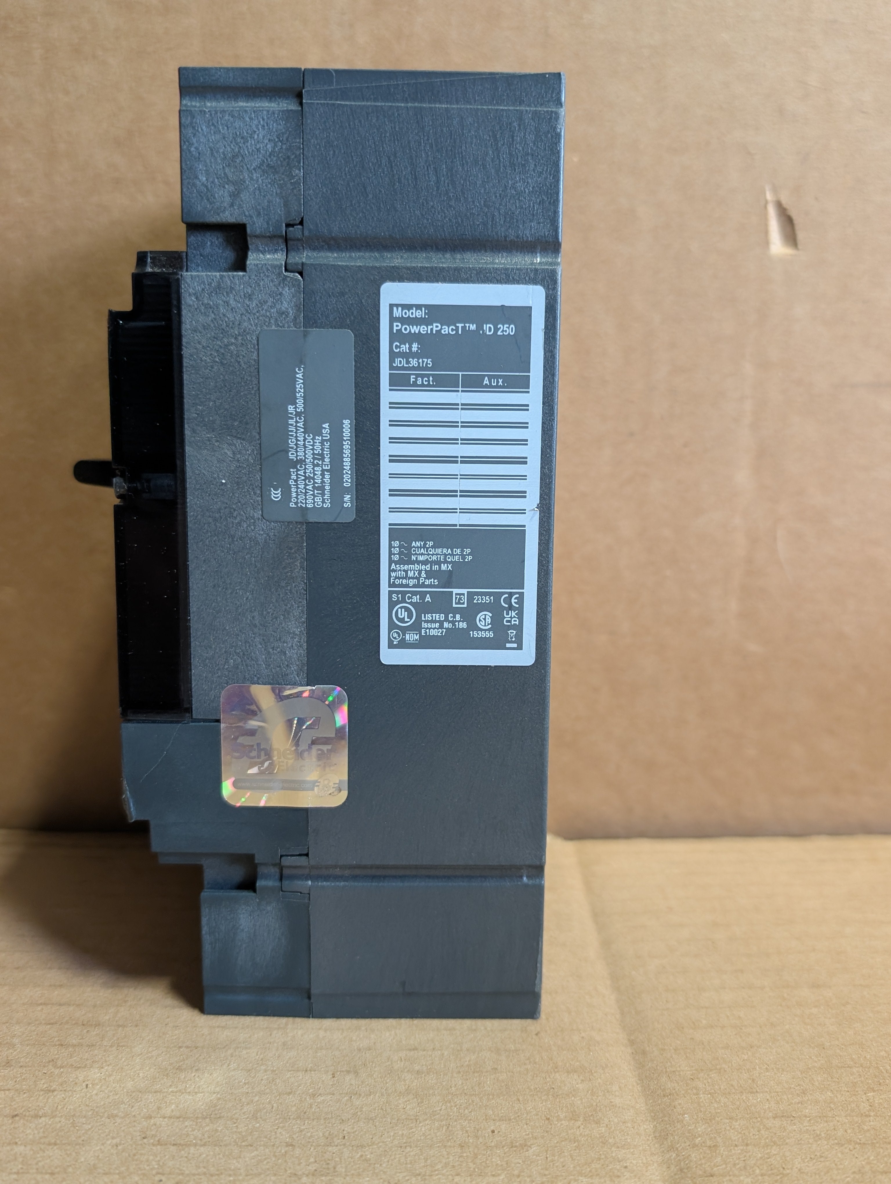Square D JDL36175 3P 175 Amp Circuit Breaker PowerPacT, Schneider Used