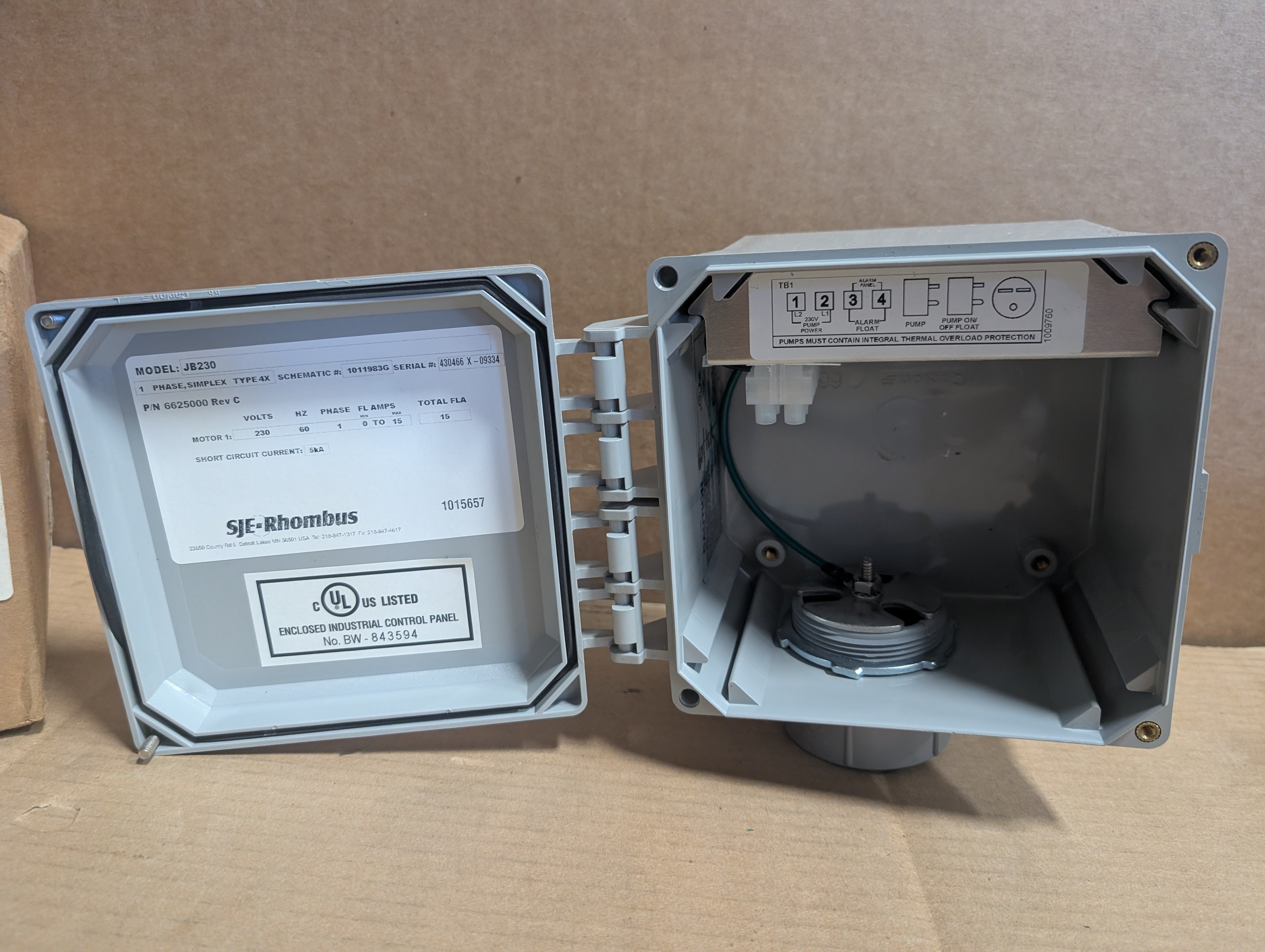 Liberty JB230 Pump Station Junction Box 1015657, 6625000, 230V New