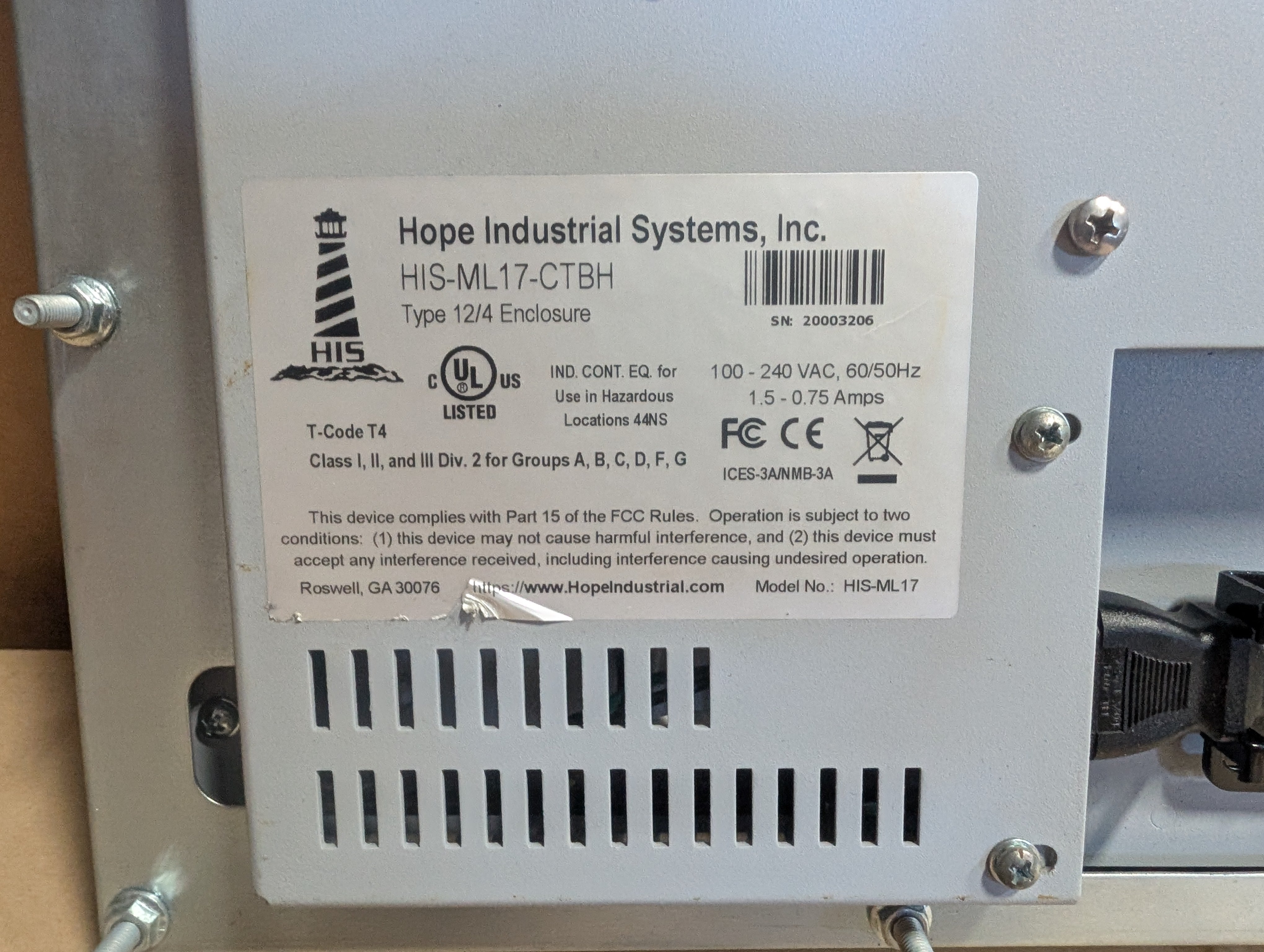 Hope Industrial HIS-ML17-CTBH 17" Touchscreen Industrial Panel Monitor Very Clean
