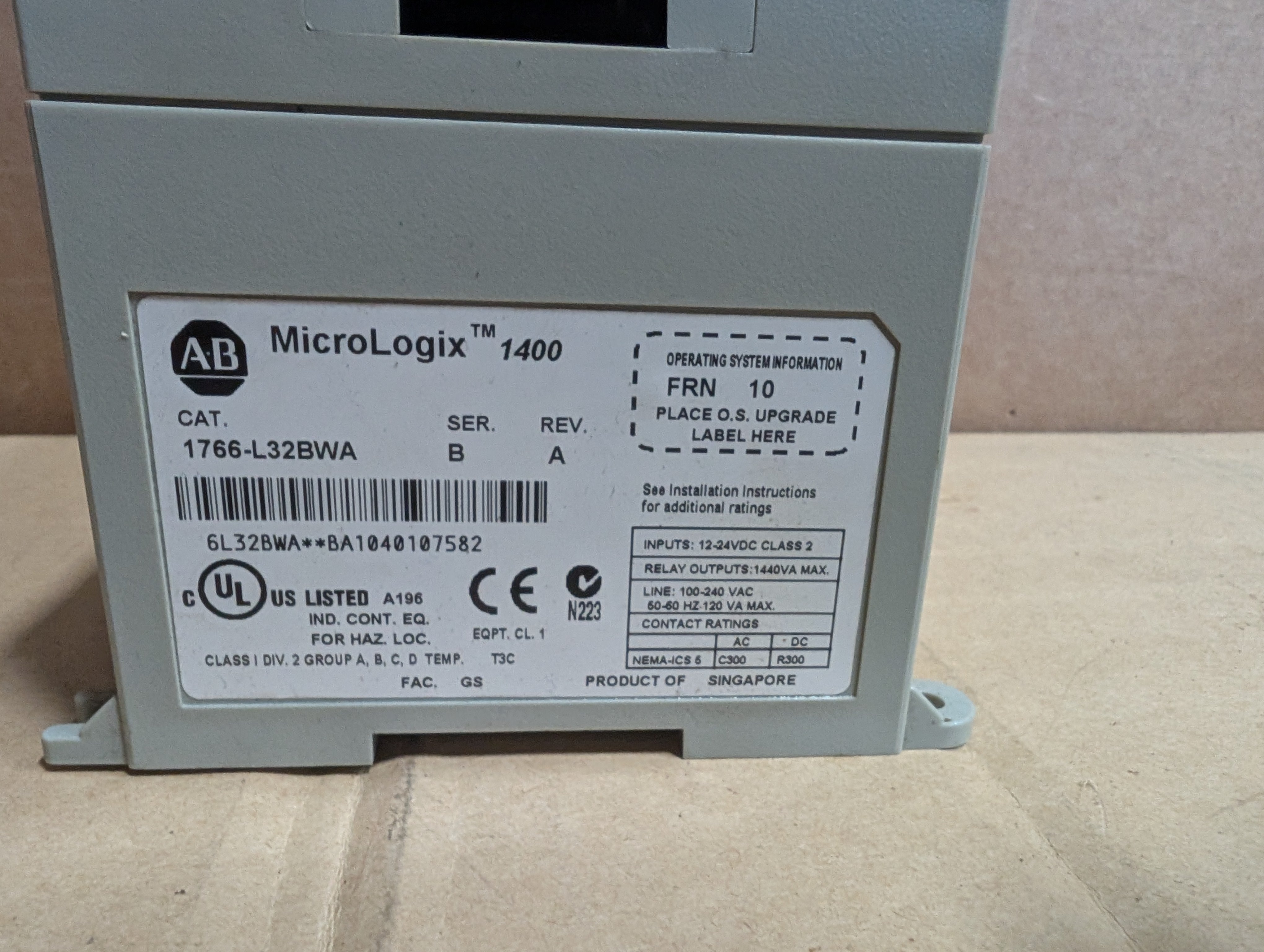 Allen Bradley MicroLogix 1400 1766-L32BWA Ser. B Rev. A FRN 10 Used