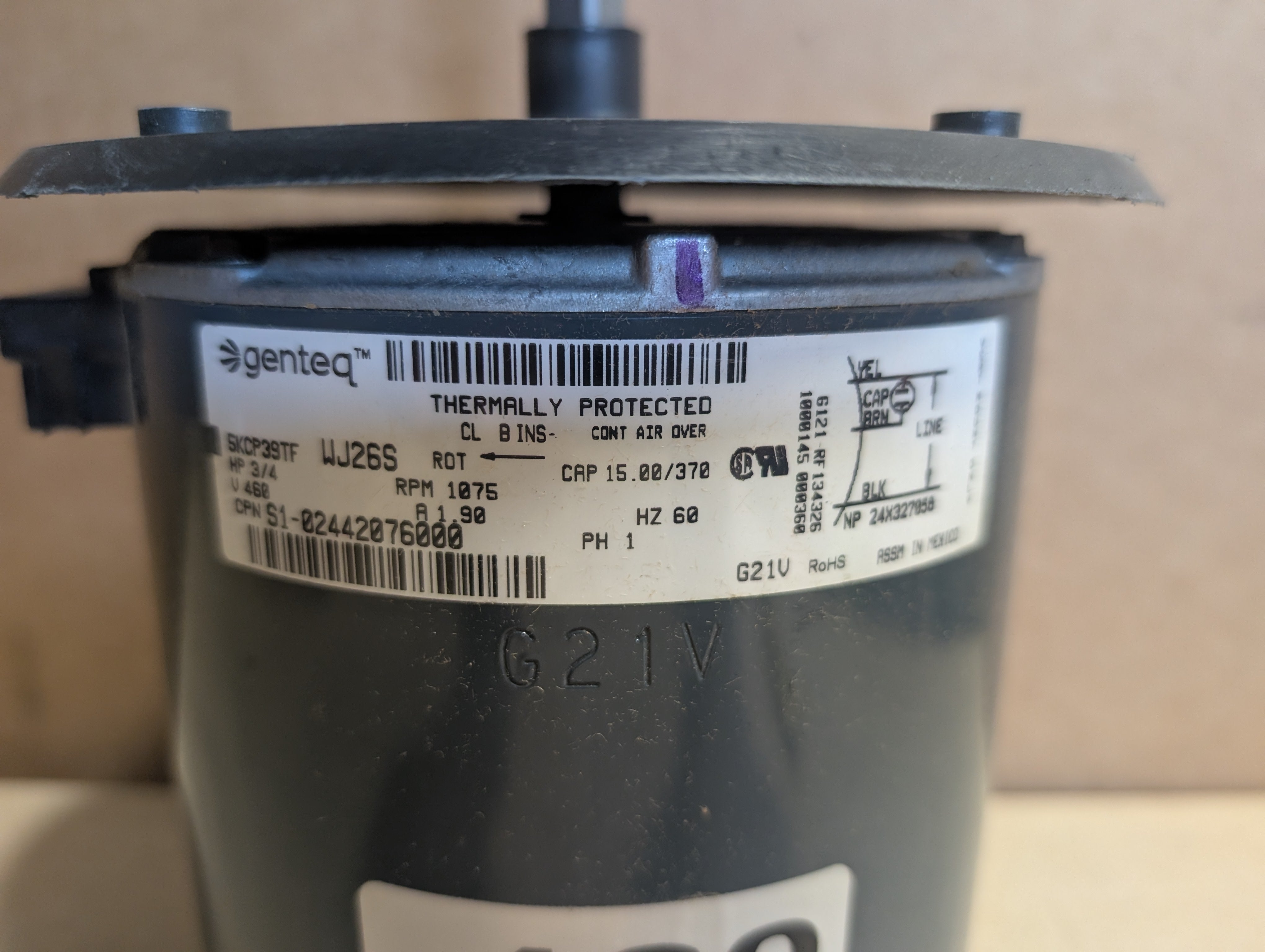 York S1-02442076000 3/4 HP 460V 1PH Condenser Motor 5KCP39TFWJ266 New