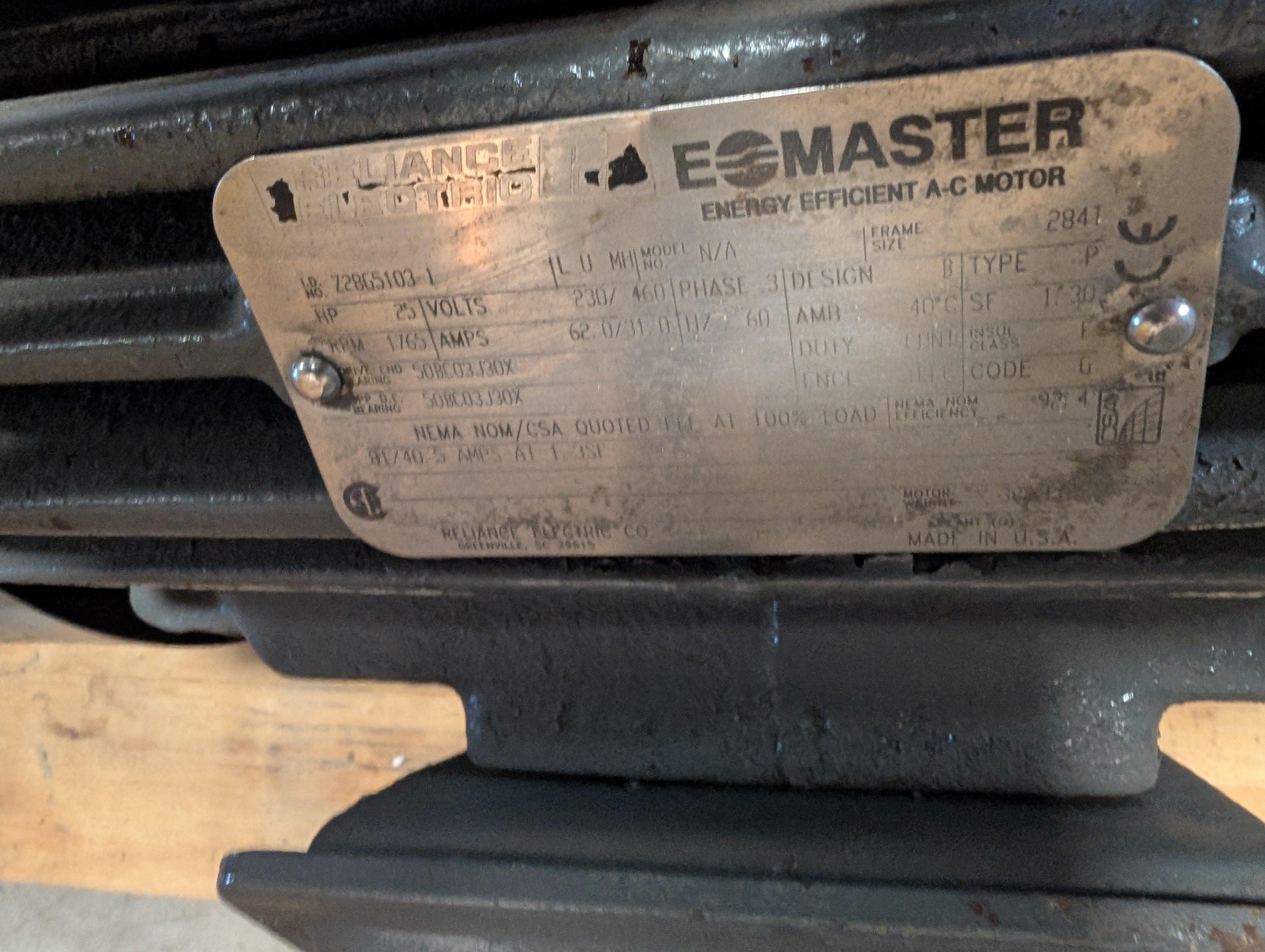 Reliance Electric 25HP Double Shafted 3PH 284T 230/460 1765 RPM Used Working