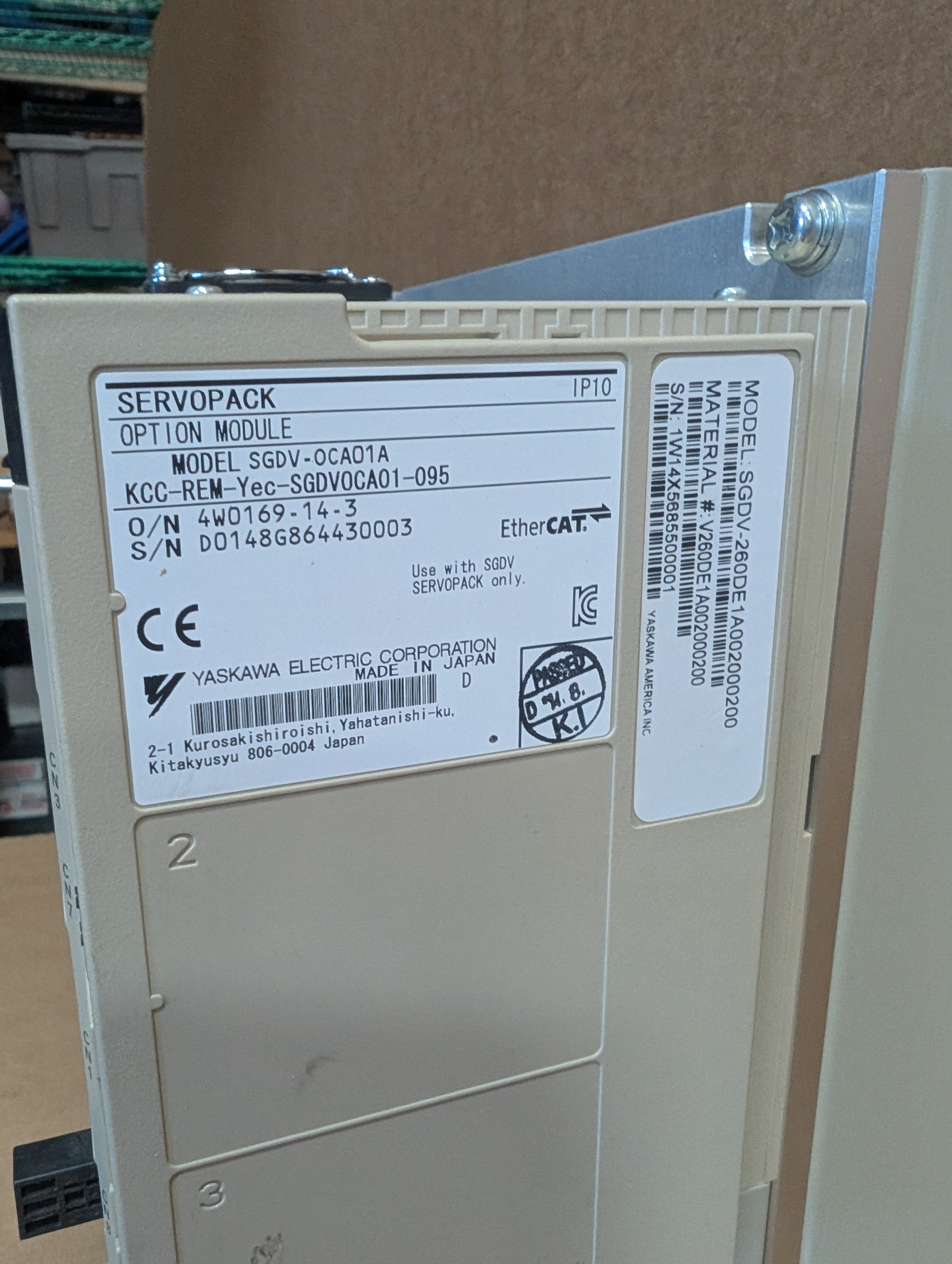YASKAWA Servopack SGDV-260DE1A002000, 7.5 kW, 3PH, 400V, Option SGDV-OCA01A Used