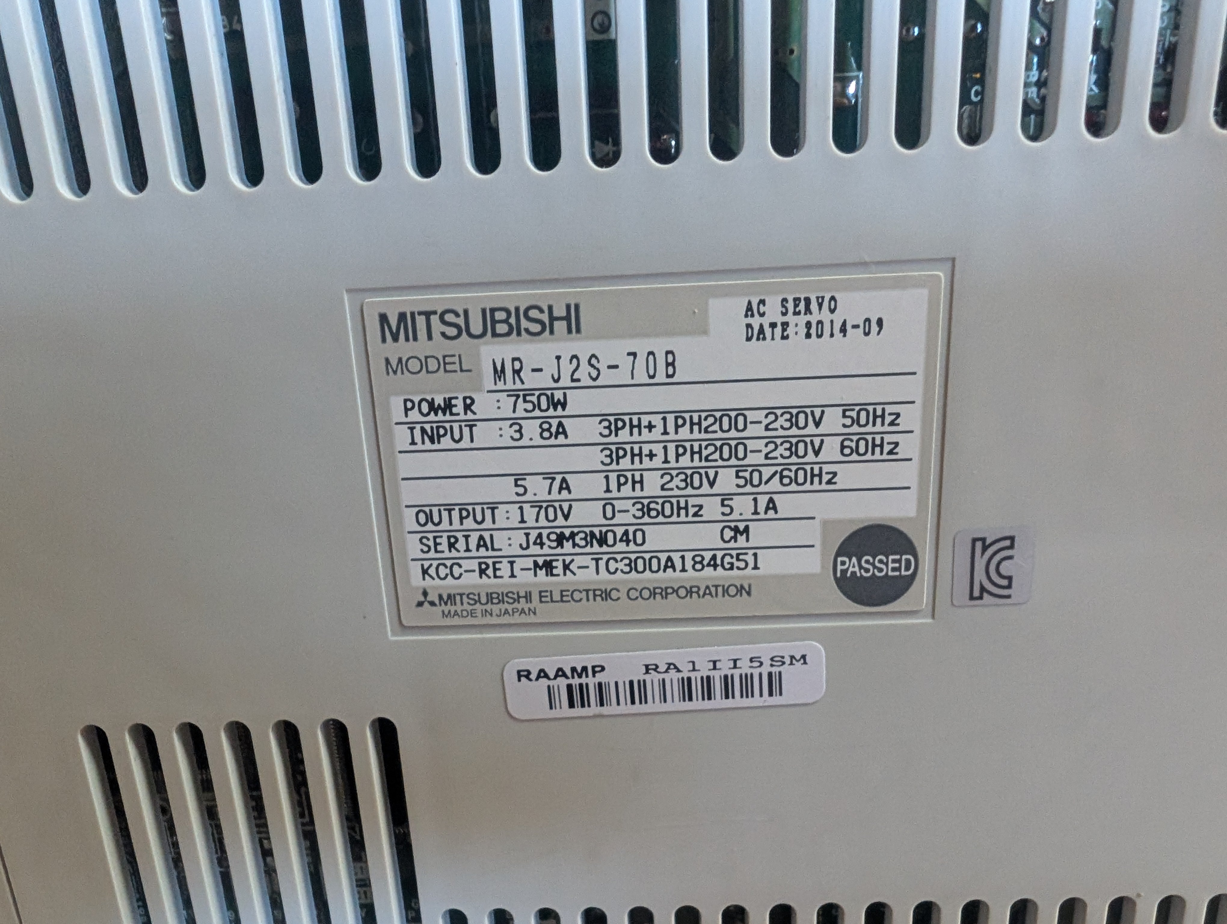 Mitsubishi MR-J2S-70B AC Servo Drive 750W Used (Plastic Cover Tabs Broken Taped On)