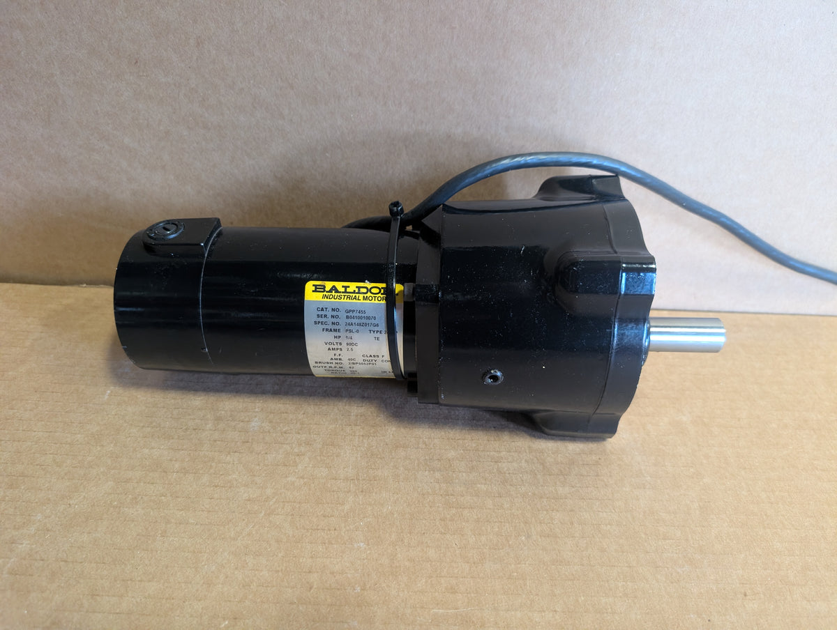 Baldor GPP7455 Gearmotor 1/4 HP 62 RPM 90VDC 40:1 Ratio 200 inlb Used