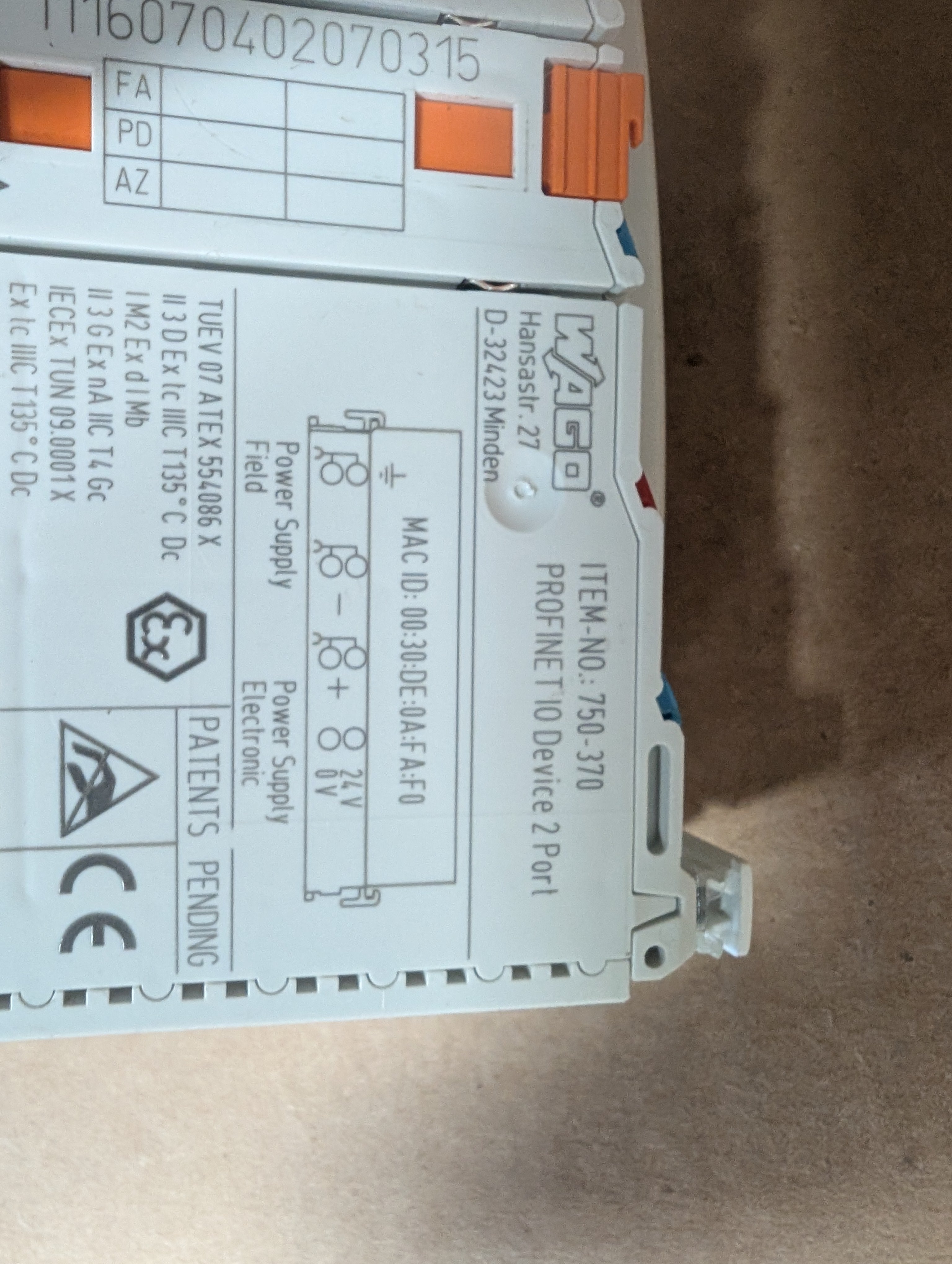 WAGO 750-370 PROFINET IO Fieldbus Coupler 2-Port Ethernet PLC Module Used