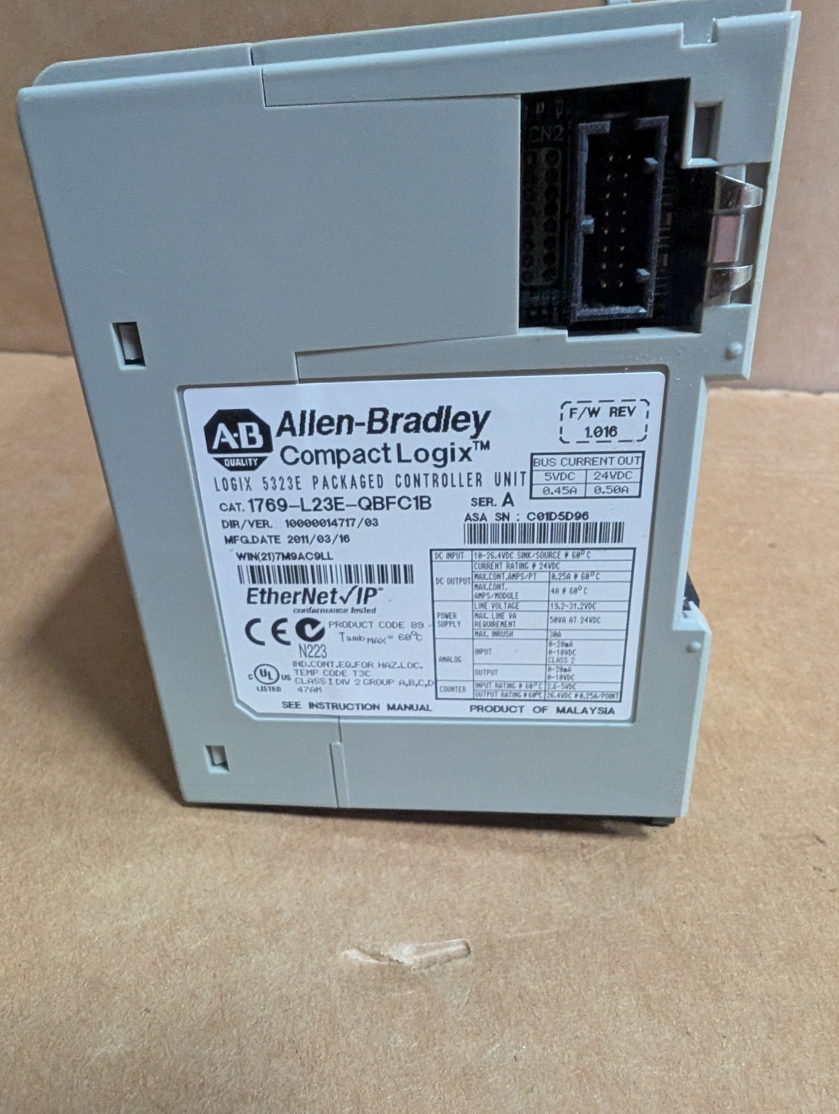 Allen Bradley 1769-L23E-QBFC1B Ser.A FW 1.016 CompactLogix L23E CPU Controller Used
