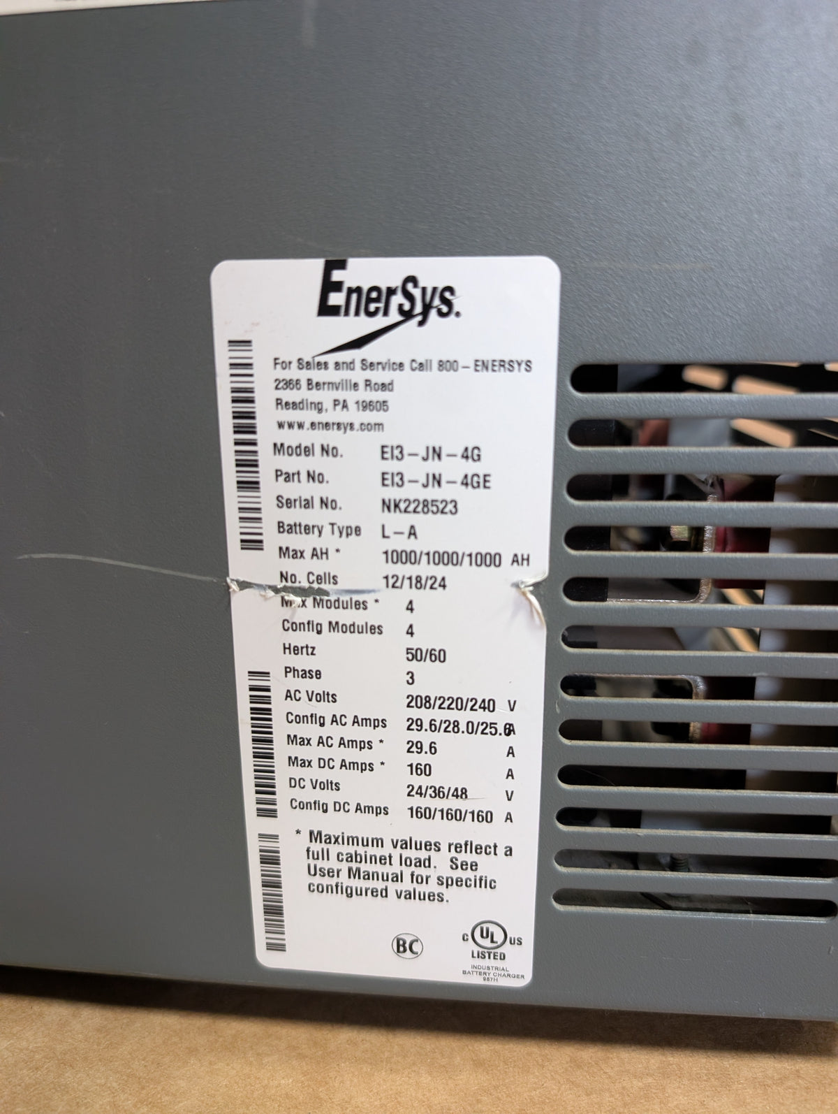 2015 EnerSys IMPAQ 24/36/48V Battery Charger EI3-JN-4G 208-240 3PH 160A Used