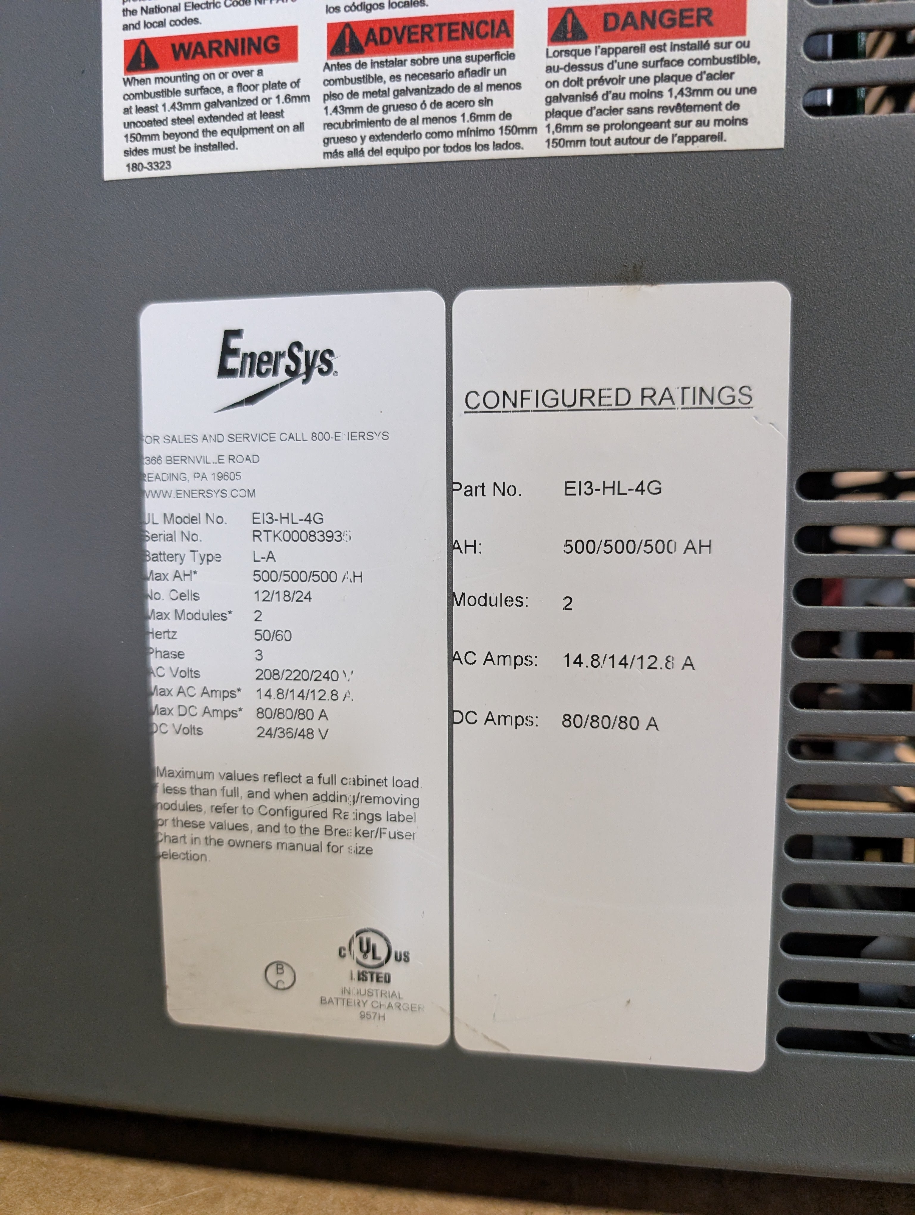 2019 EnerSys IMPAQ 24/36/48V Battery Charger EI3-HL-4G 208-240 3PH 80A Unused