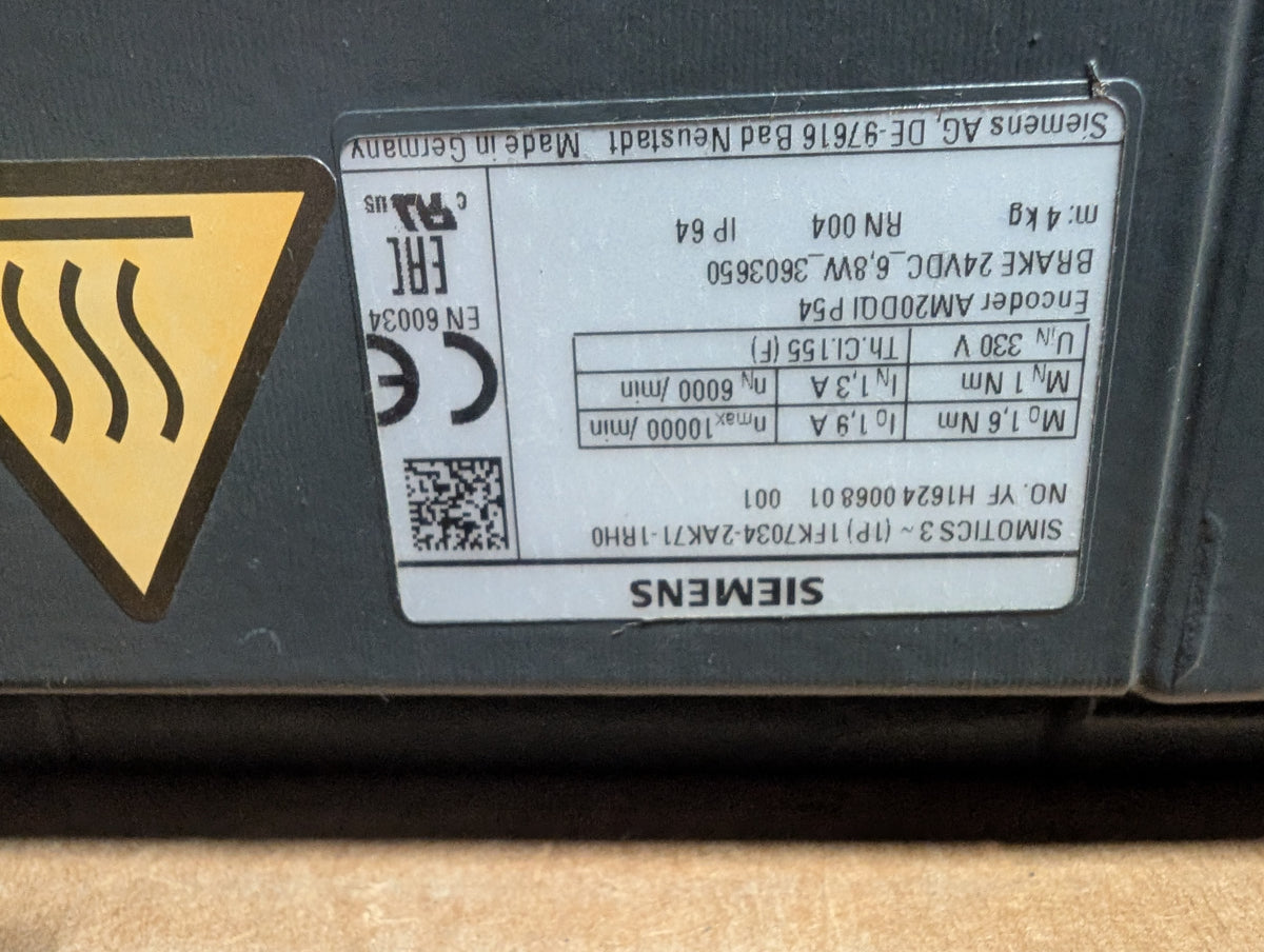 Siemens Simotics 1FK7034-2AK71-1RH0 Servo Motor Used