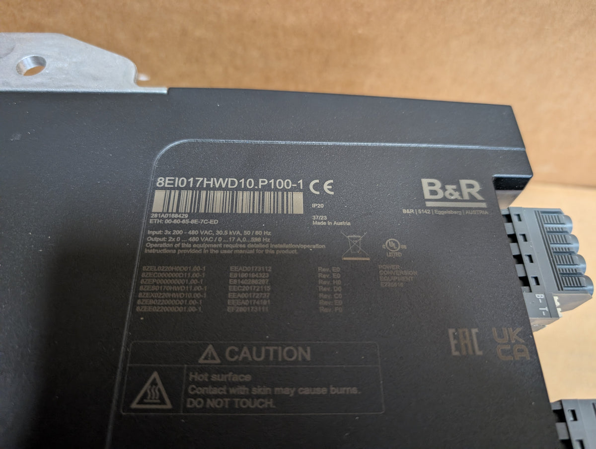 2023 B&R Automation 2-Axis 2X17A ACOPOS P3 Servo Drive 8EI017HWD10.P100-1 Unused