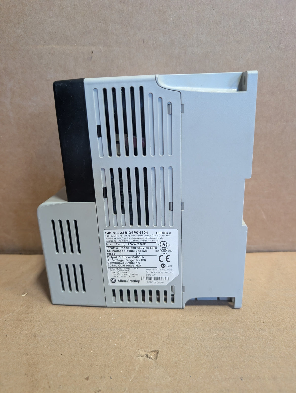 Allen Bradley 22B-D4P0N104 PowerFlex 70 Ser A 2 HP 480V 4.01 Used