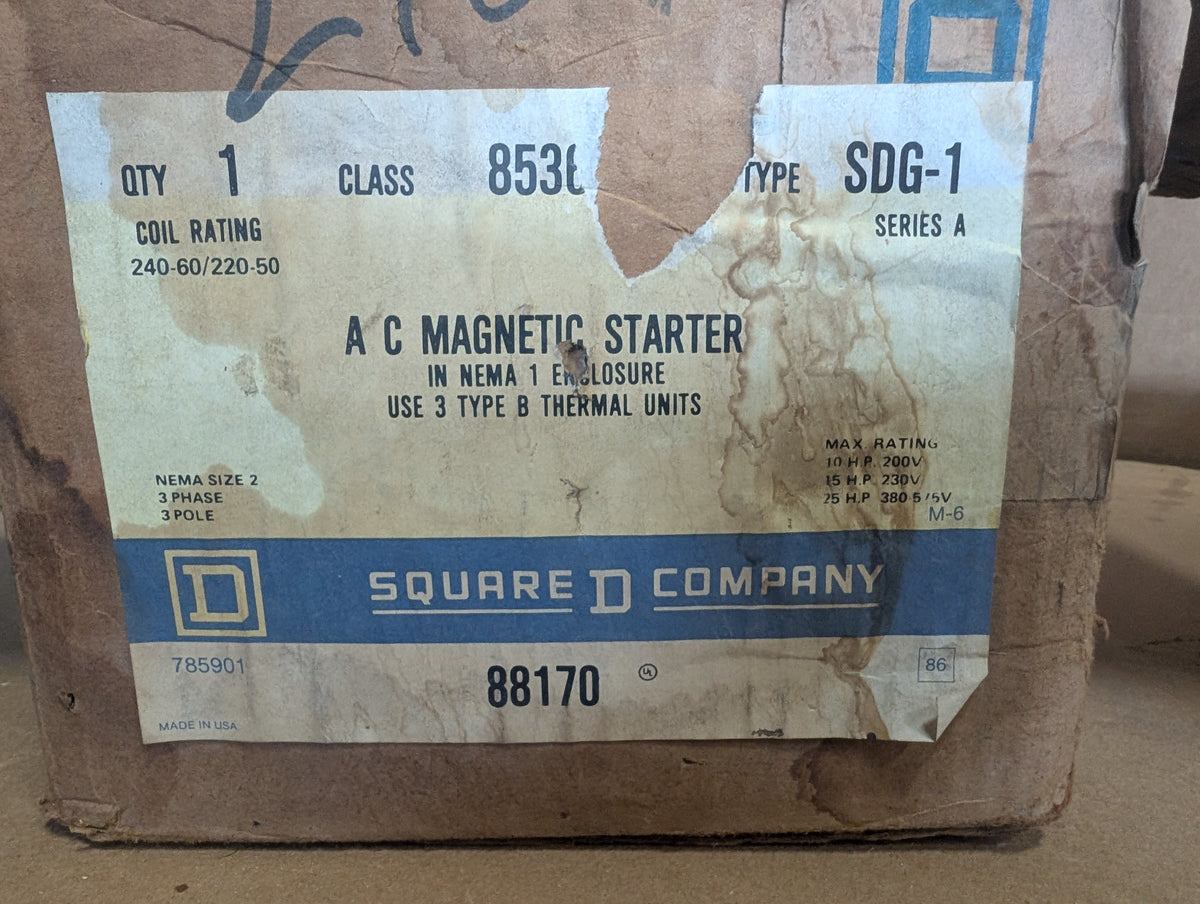 Square D Size 2 3PH 3 Pole Contactor Starter 8536SDG1 Coil 240V 25HP 45A NOS
