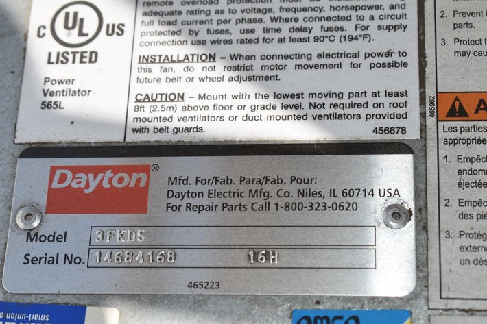 Dayton 54" Exhaust Fan, Shutter, Weather Hood & Wall Collar 3HP 3PH New