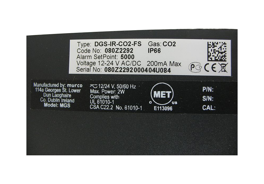 Danfoss CO2 Refrigerant Remote Detector IP66 Failsafe 080Z2292 DGS-IR-CO2-FS New
