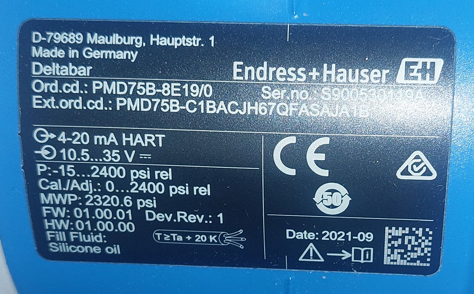 2021 Endress Hauser Deltabar PMD75B-8E19/0 Differential Pressure Transmitter New