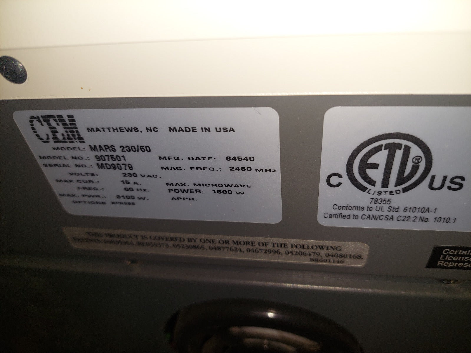 CEM MARS Xpress 230/60 907501 Microwave Digestion Oven Used