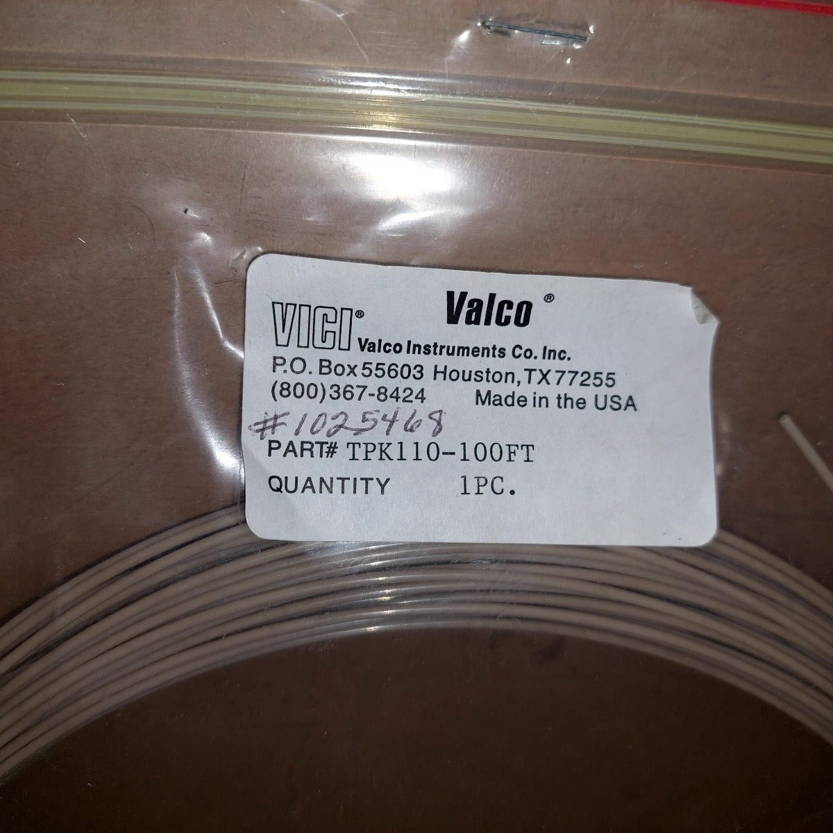 VICI Valco HPLC Tubing 1/16" OD, .010"/.25mm ID PEEK, TPK110-100FT 100' New