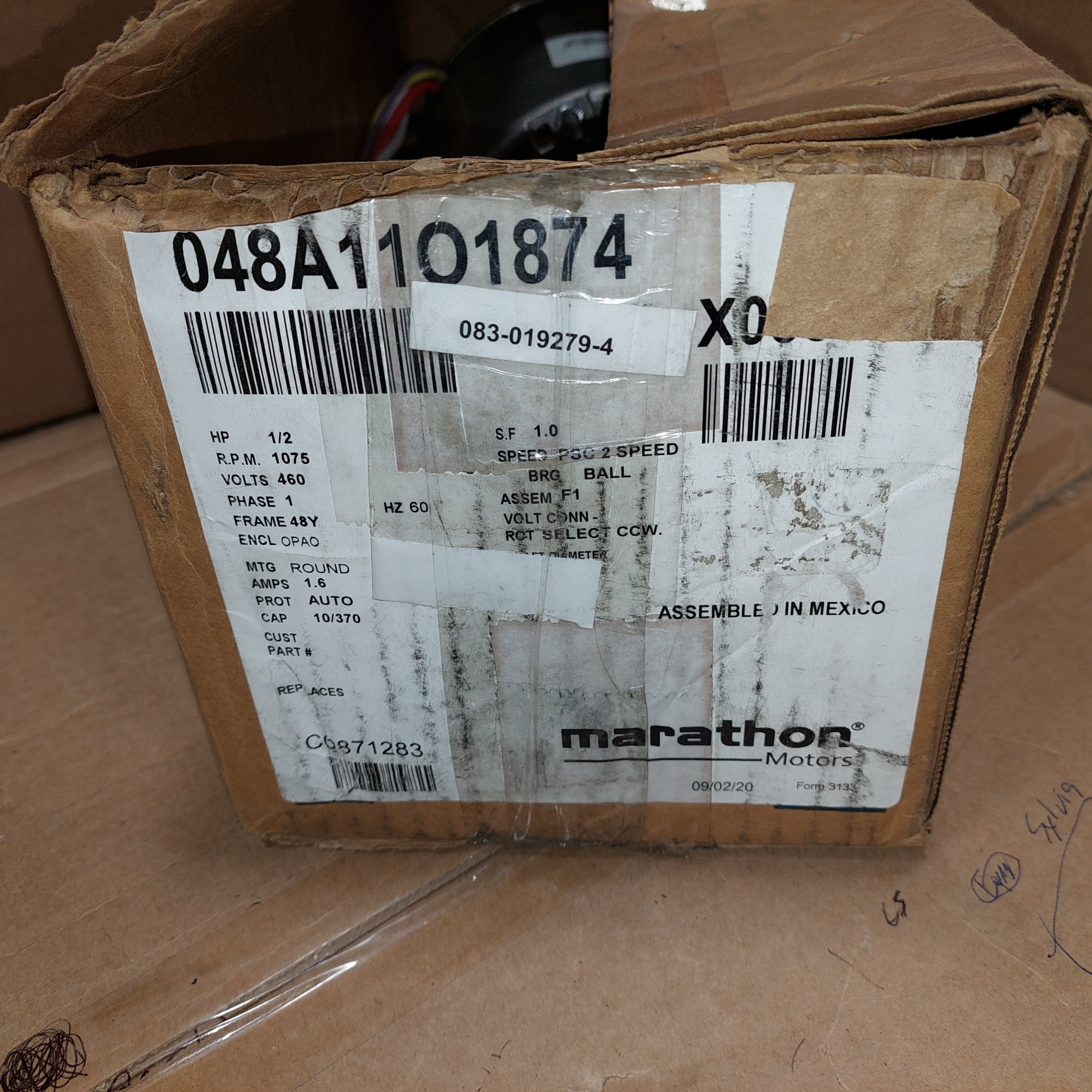 Marathon 048A11O1874 Condenser Motor 460V 1/2HP 1075 1PH New