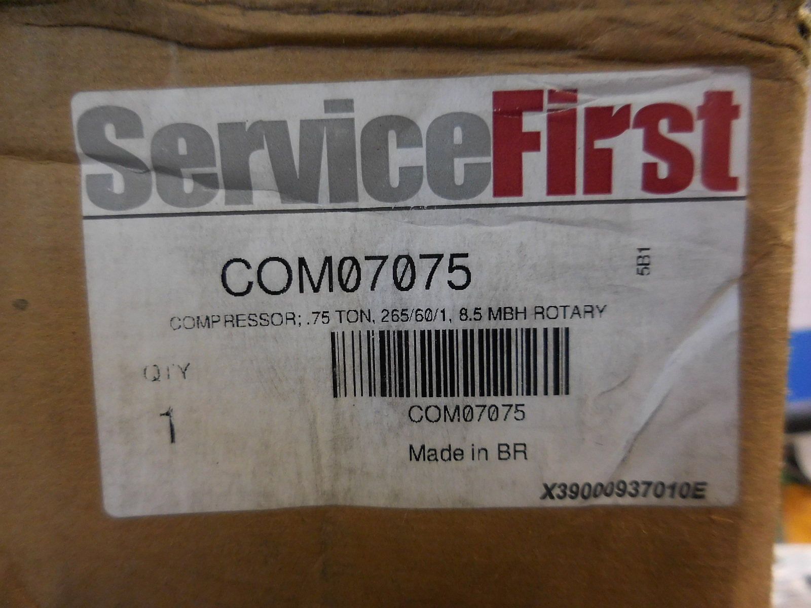 Trane ServiceFirst Compressor COM07075 3/4 Ton R22  X39000937010E New