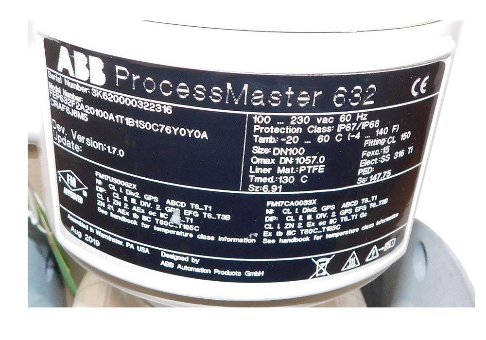 ABB ProcessMaster FEP632 Electromagnetic Flowmeter 4",  New