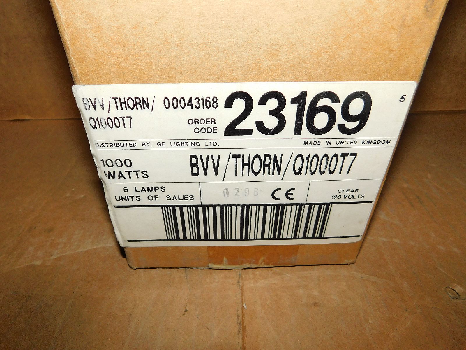 Case of (6) Thorn BVV/Q1000T7, P40s, 120V, 23169, 88631, New
