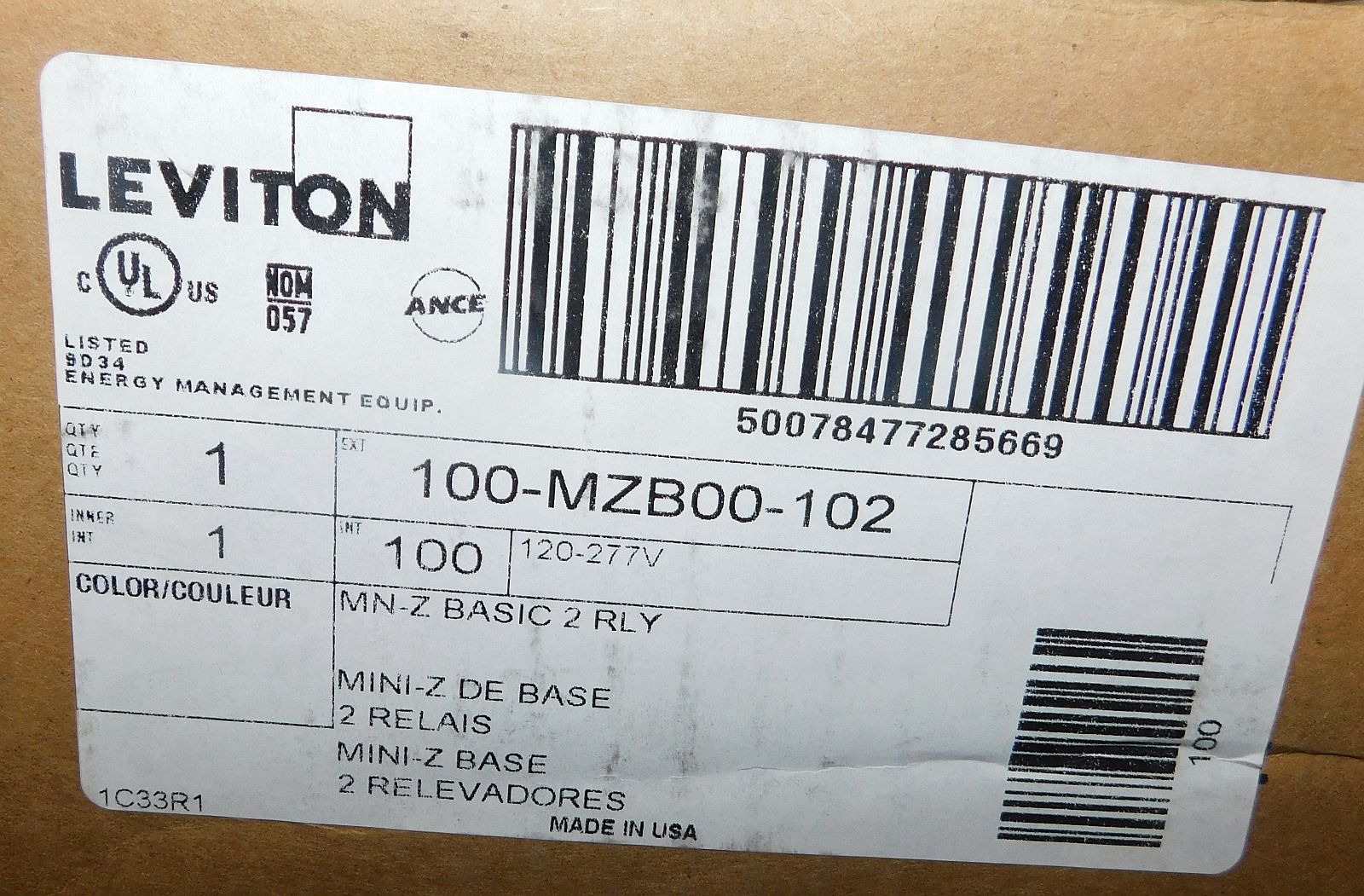 Leviton MZB00-102 Mini-Z Basic 2 Relay, 120-277V New