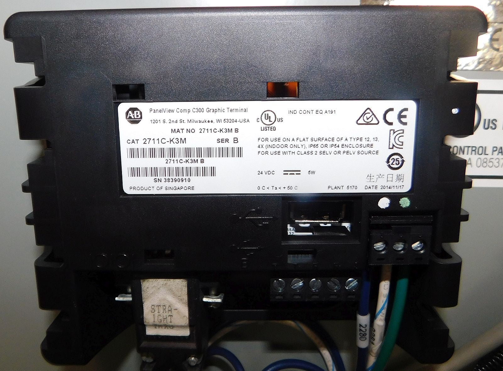 2014 Allen Bradley PanelView C300 2711C-K3M, Ser. B, Used