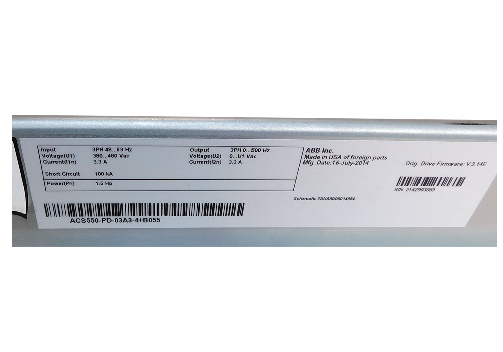 2014 ABB ACS550-PD-03A3+B055  1.5 HP 460V Drive With Disconnect Used