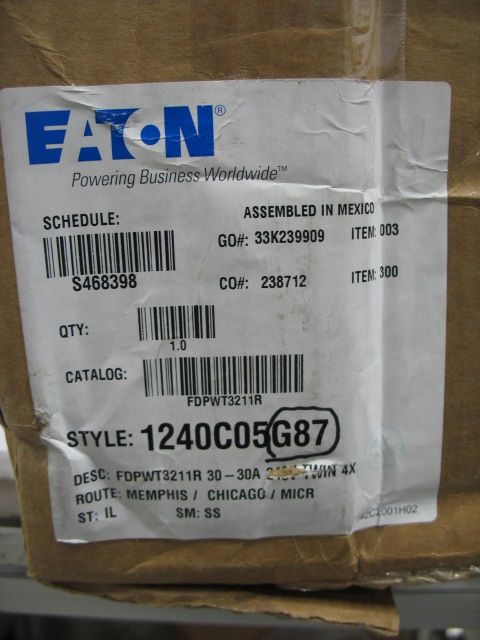 Eaton Cutler Hammer FDPWT3211R Fused Panelboard Switch 30A, 240V, Twin, 4X New